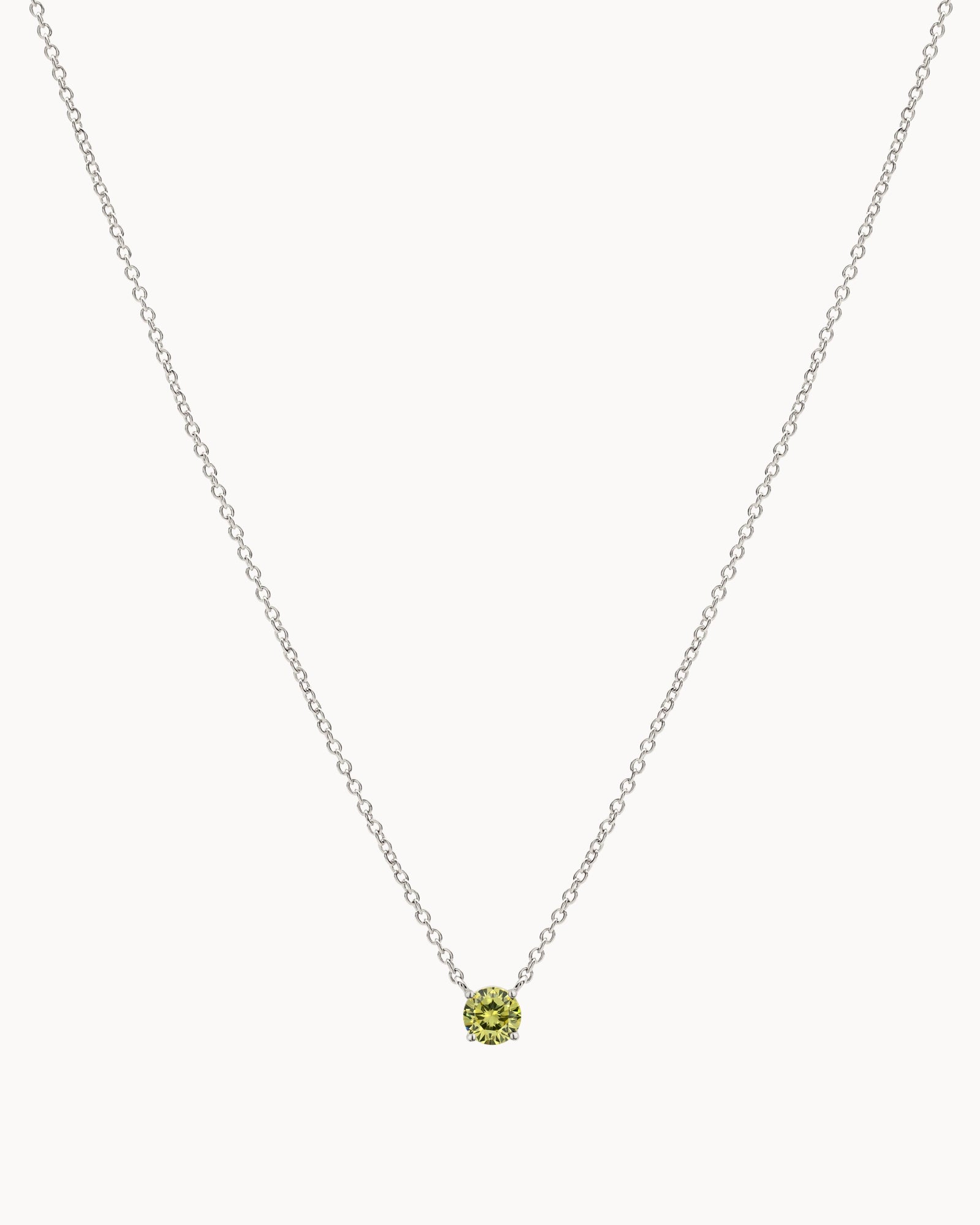 Solitaire Birthstone Necklace in Silver - Pistachio