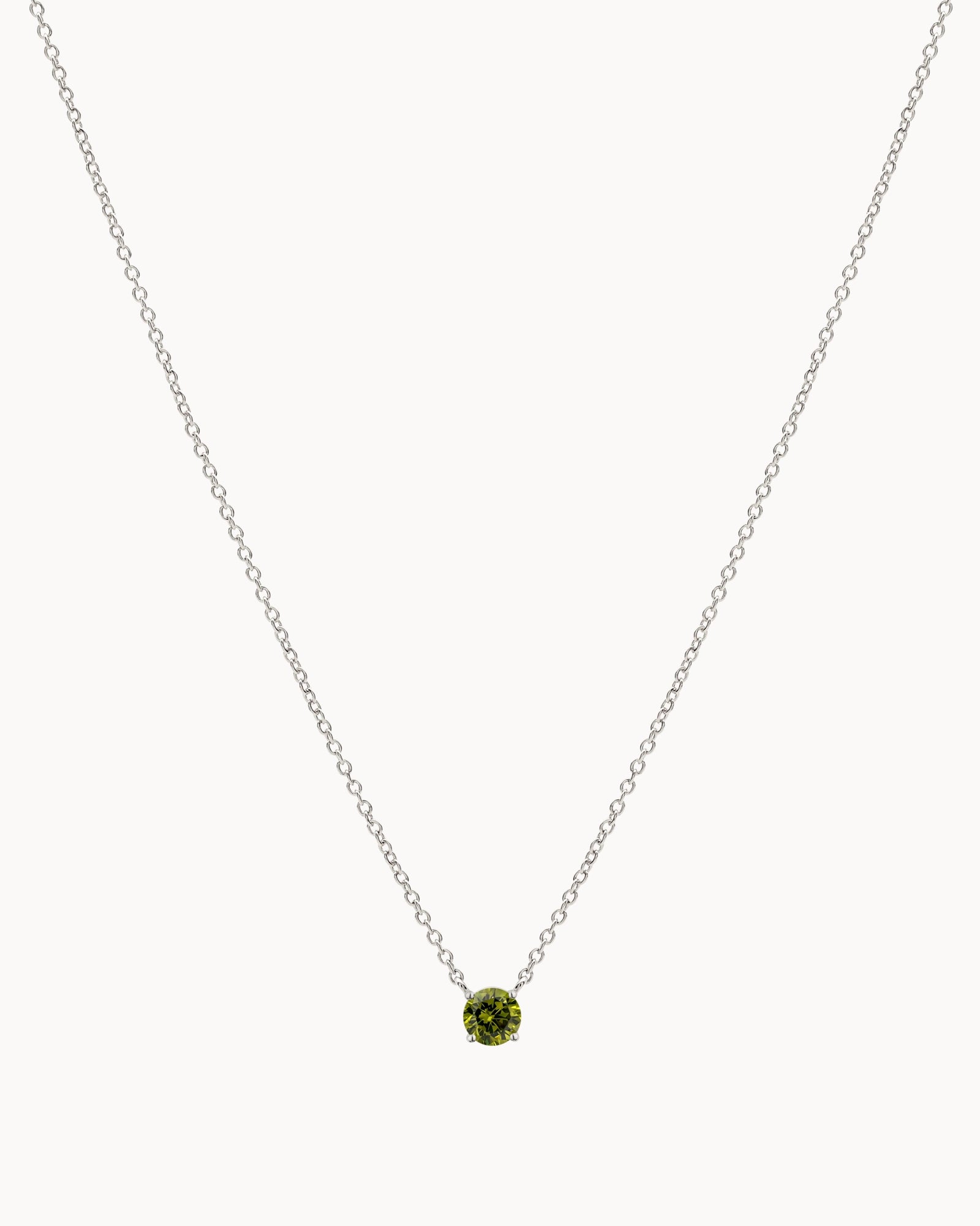 Solitaire Birthstone Necklace in Silver - Peridot