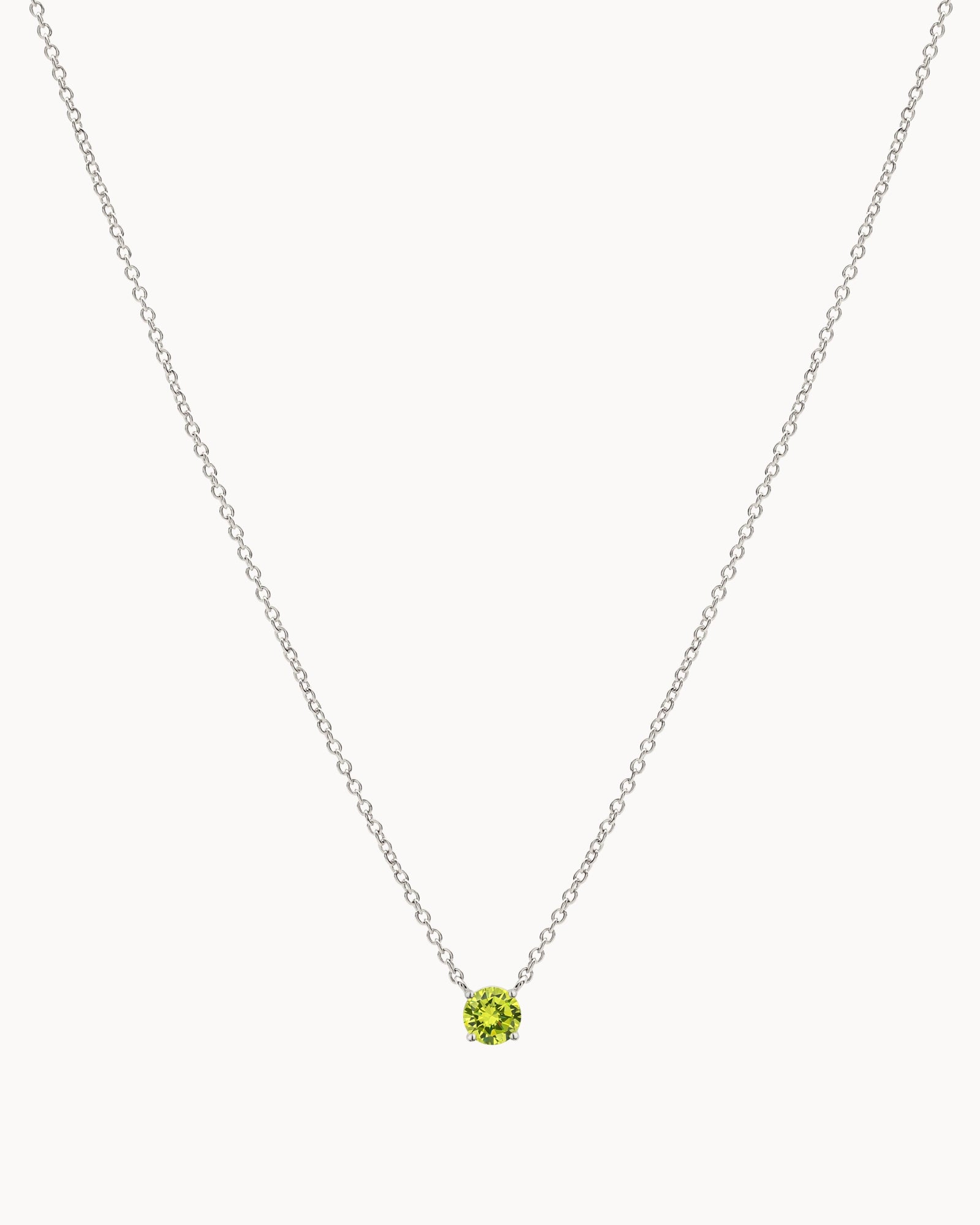 Solitaire Birthstone Necklace in Silver - Apple Green