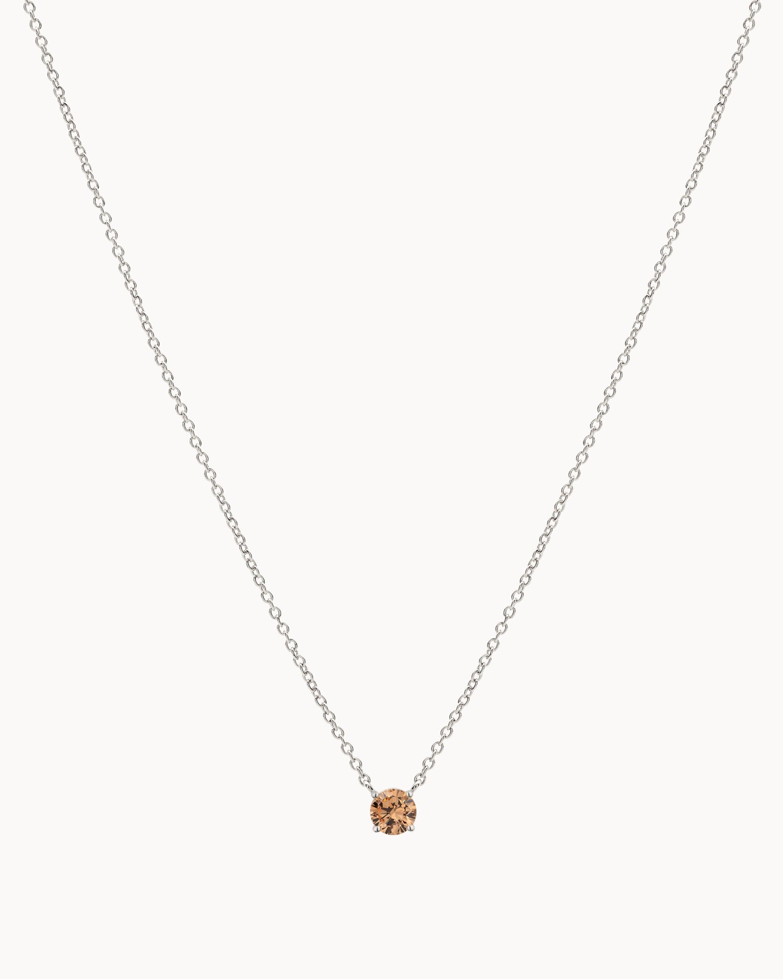 Solitaire Birthstone Necklace in Silver - Champagne