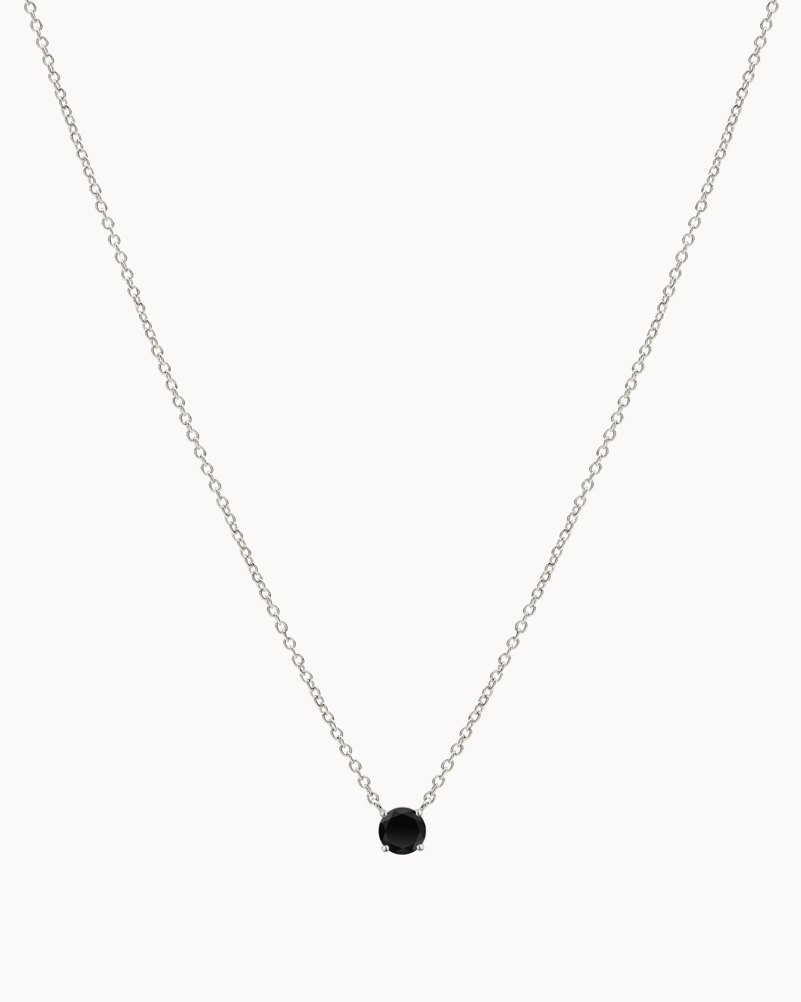 Solitaire Birthstone Necklace in Silver - Obsidian Black