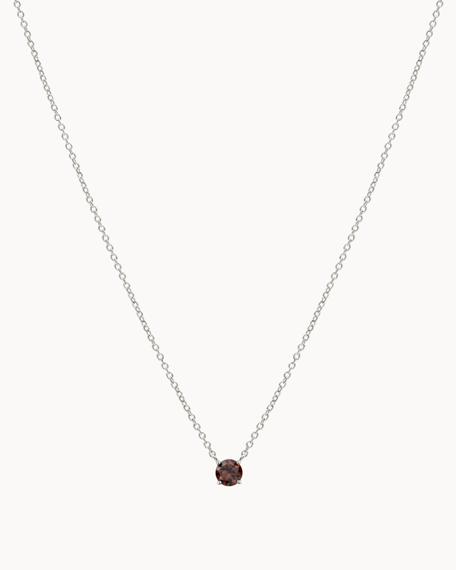 Solitaire Birthstone Necklace in Silver - Chocolate