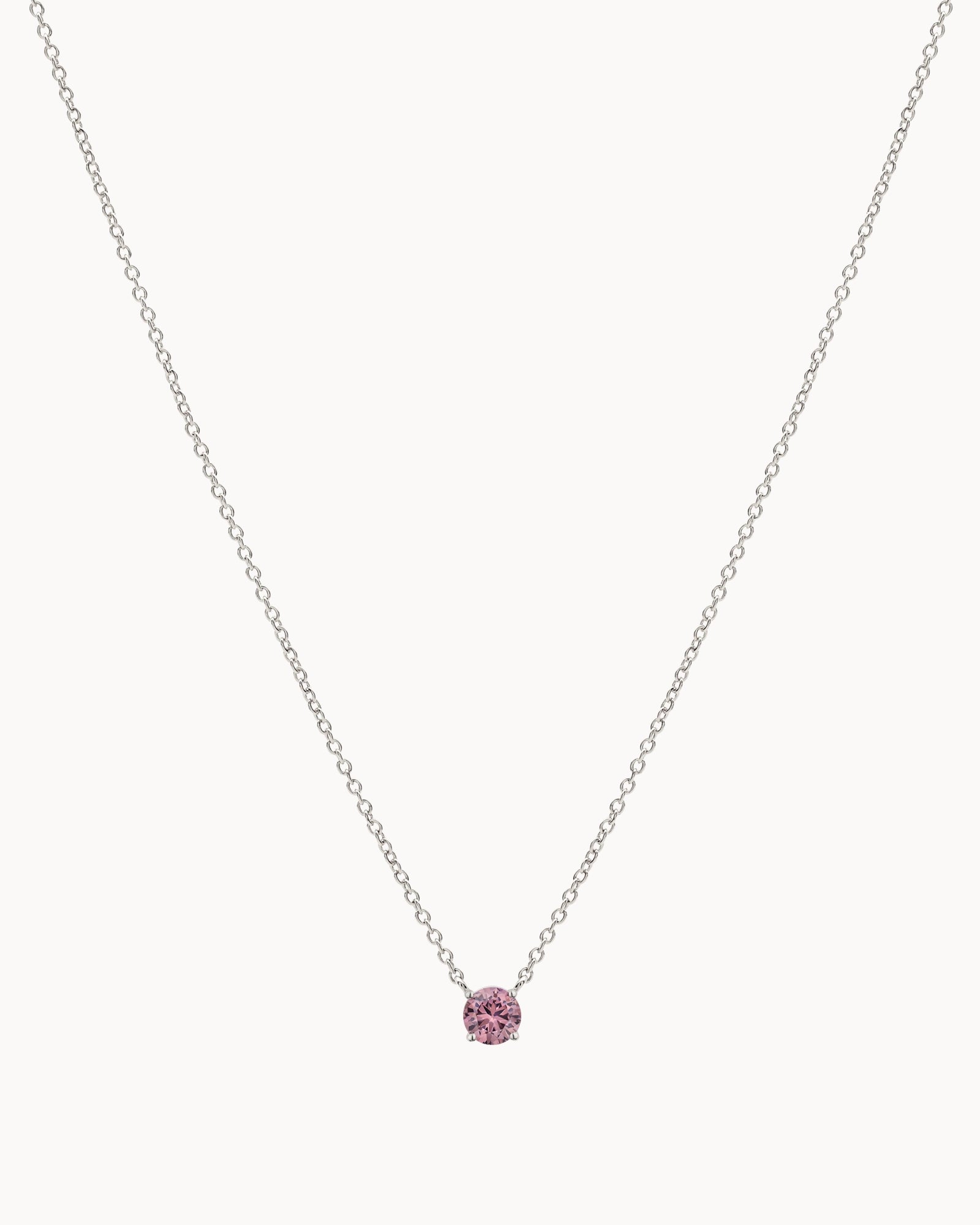 Solitaire Birthstone Necklace in Silver - Vintage Rose