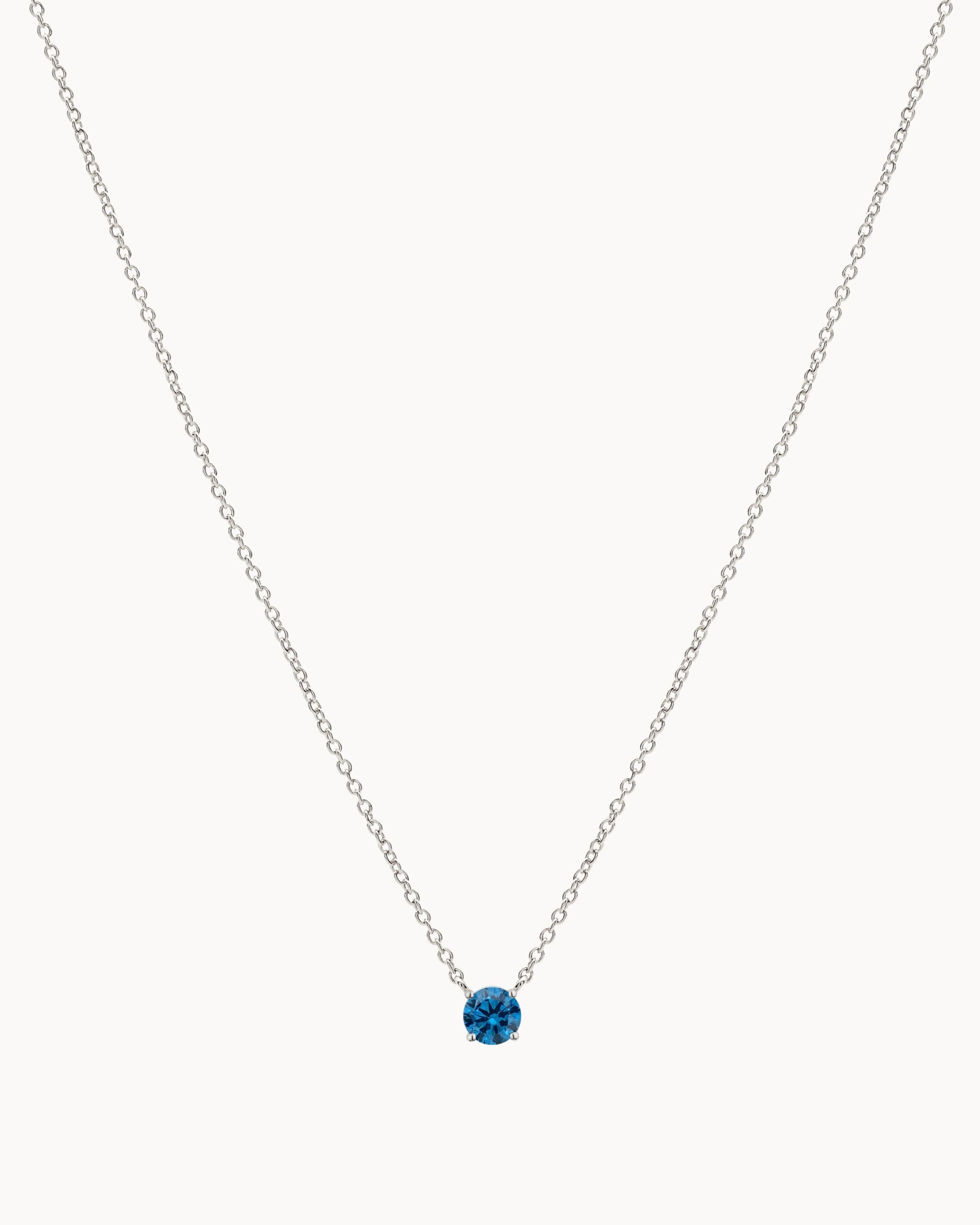 Solitaire Birthstone Necklace in Silver - Denim Blue