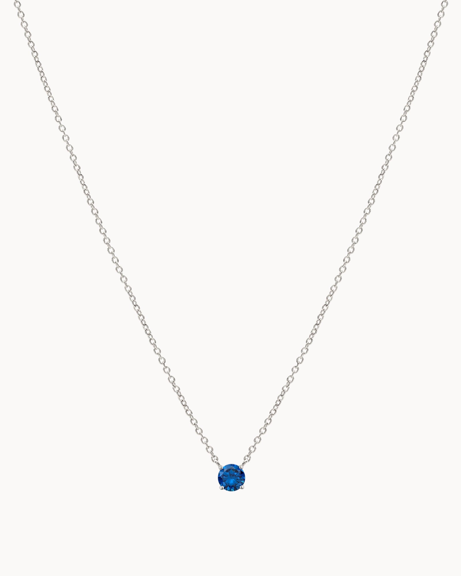 Solitaire Birthstone Necklace in Silver - Sapphire