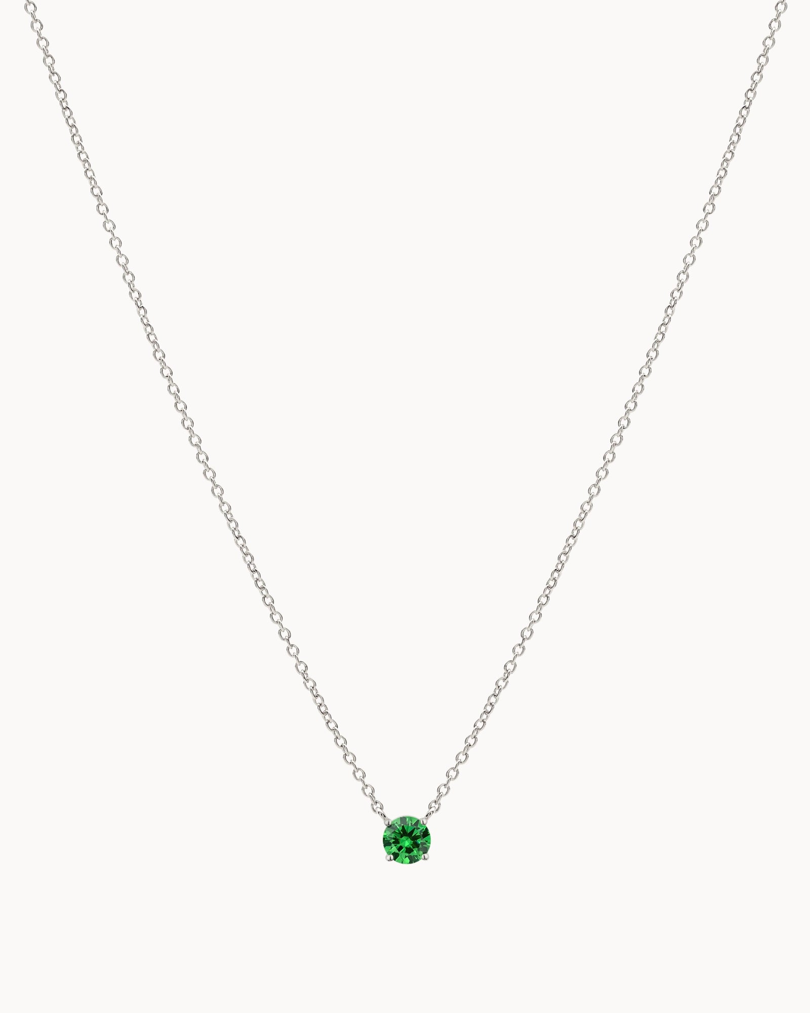 Solitaire Birthstone Necklace in Silver - Fern Green