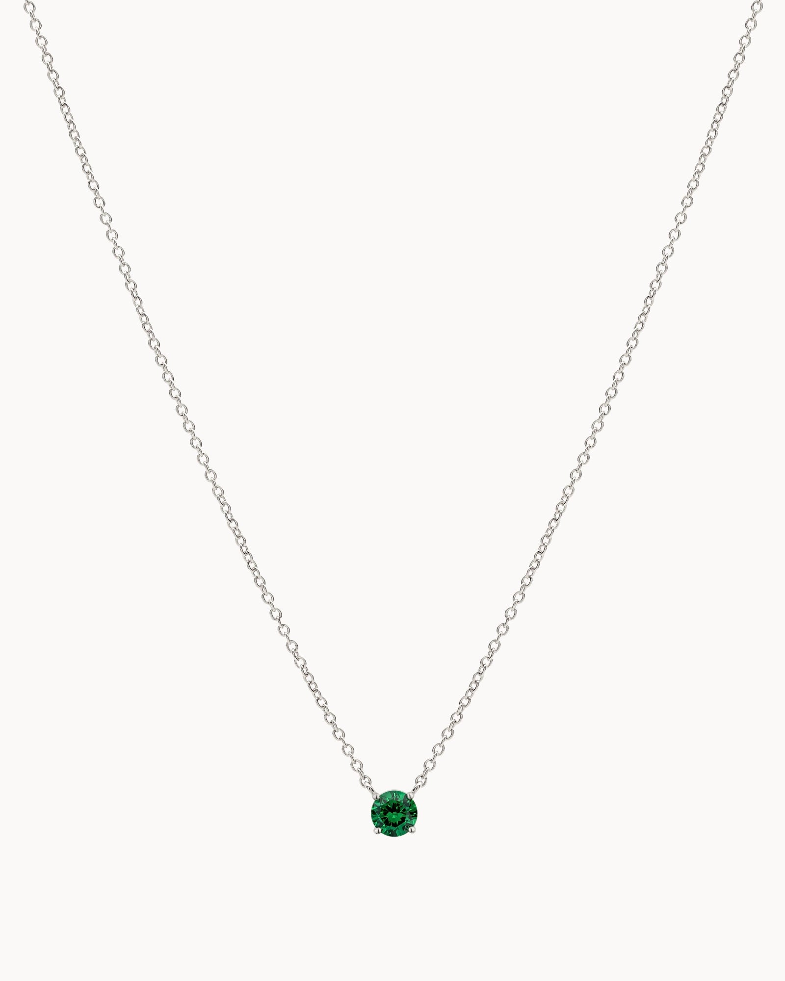Solitaire Birthstone Necklace in Silver - Emerald