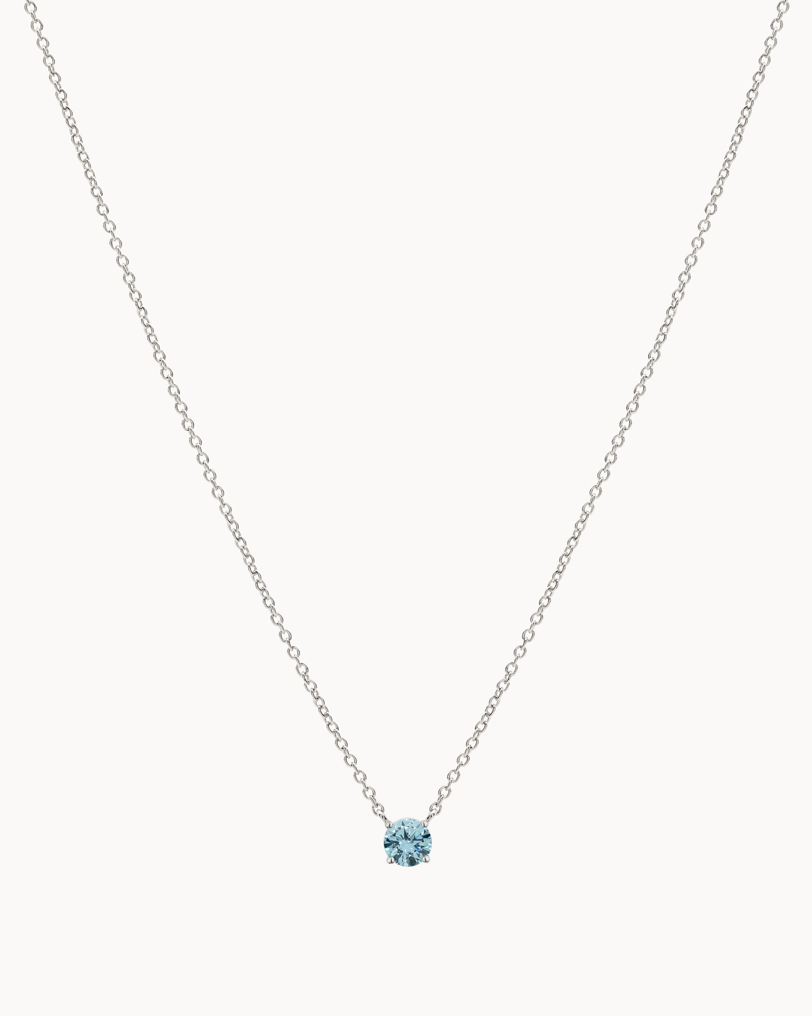 Solitaire Birthstone Necklace in Silver - Aquamarine