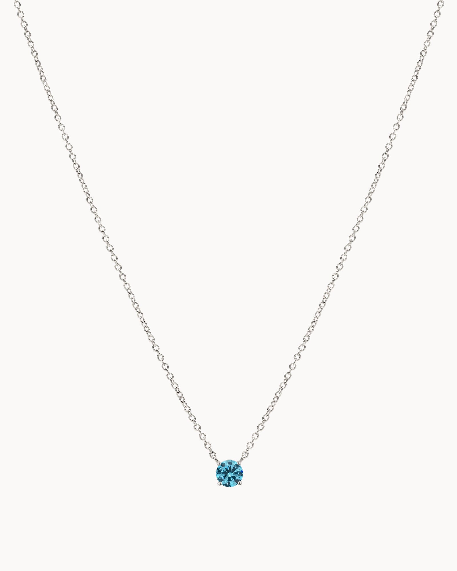 Solitaire Birthstone Necklace in Silver - Blue Topaz