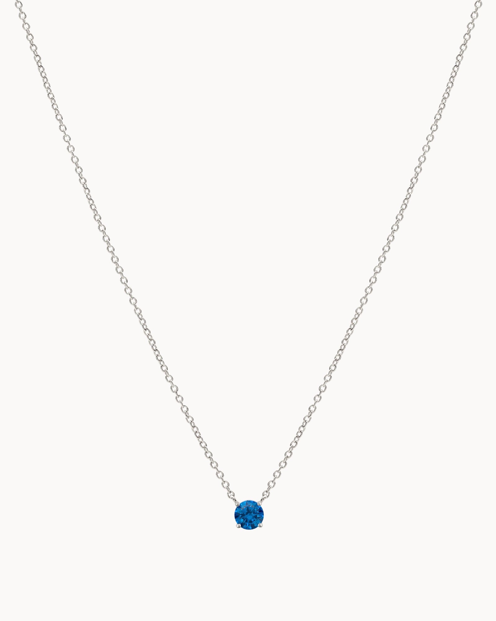Solitaire Birthstone Necklace in Silver - Maldivian Blue