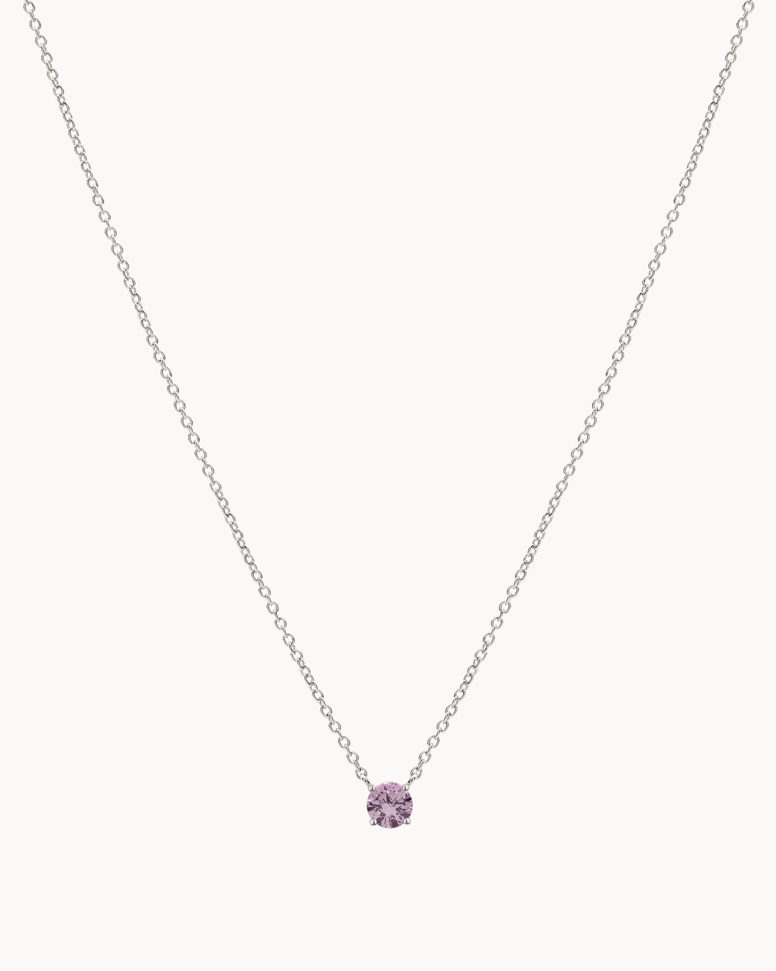 Solitaire Birthstone Necklace in Silver - Light Rose