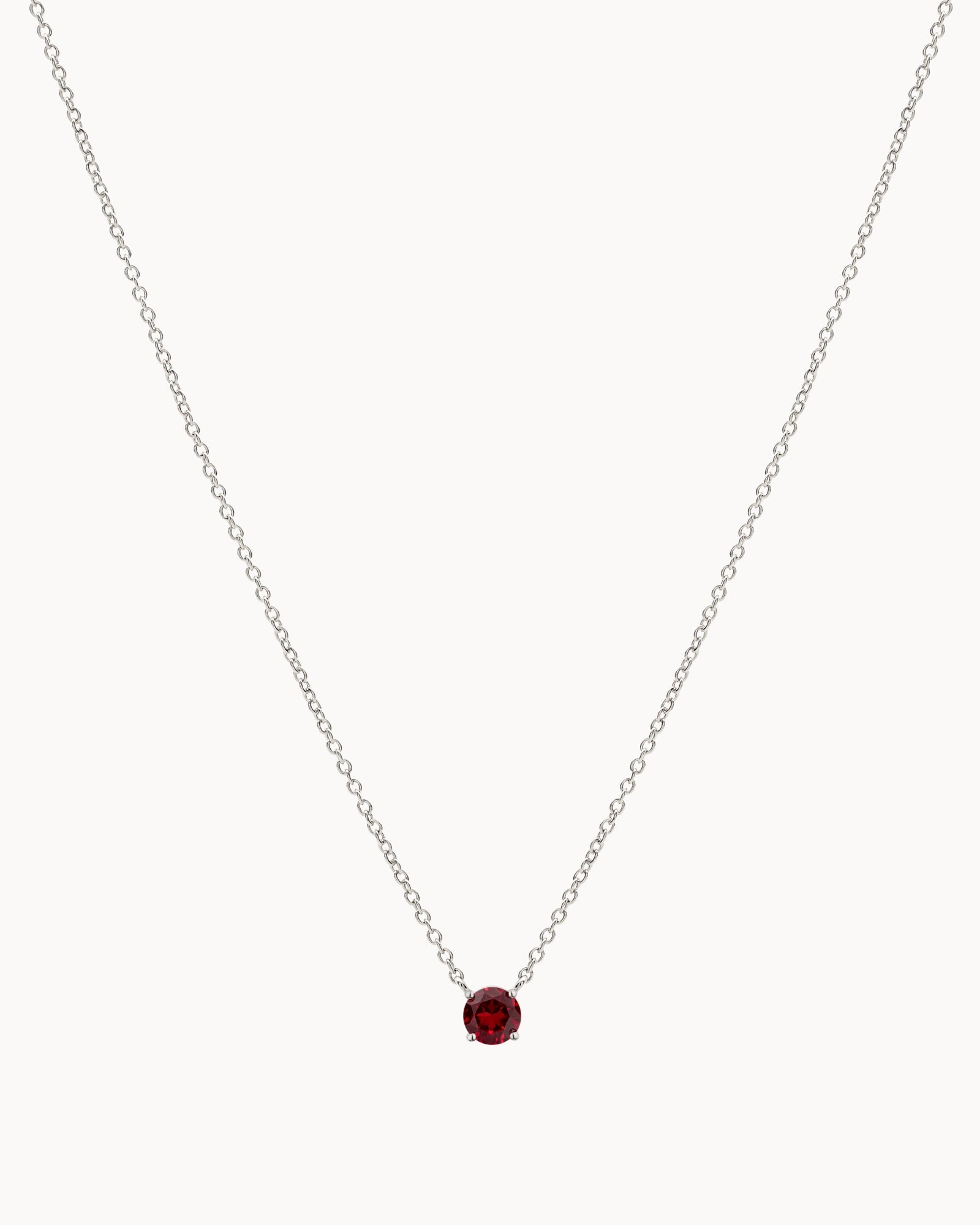 Solitaire Birthstone Necklace in Silver - Ruby