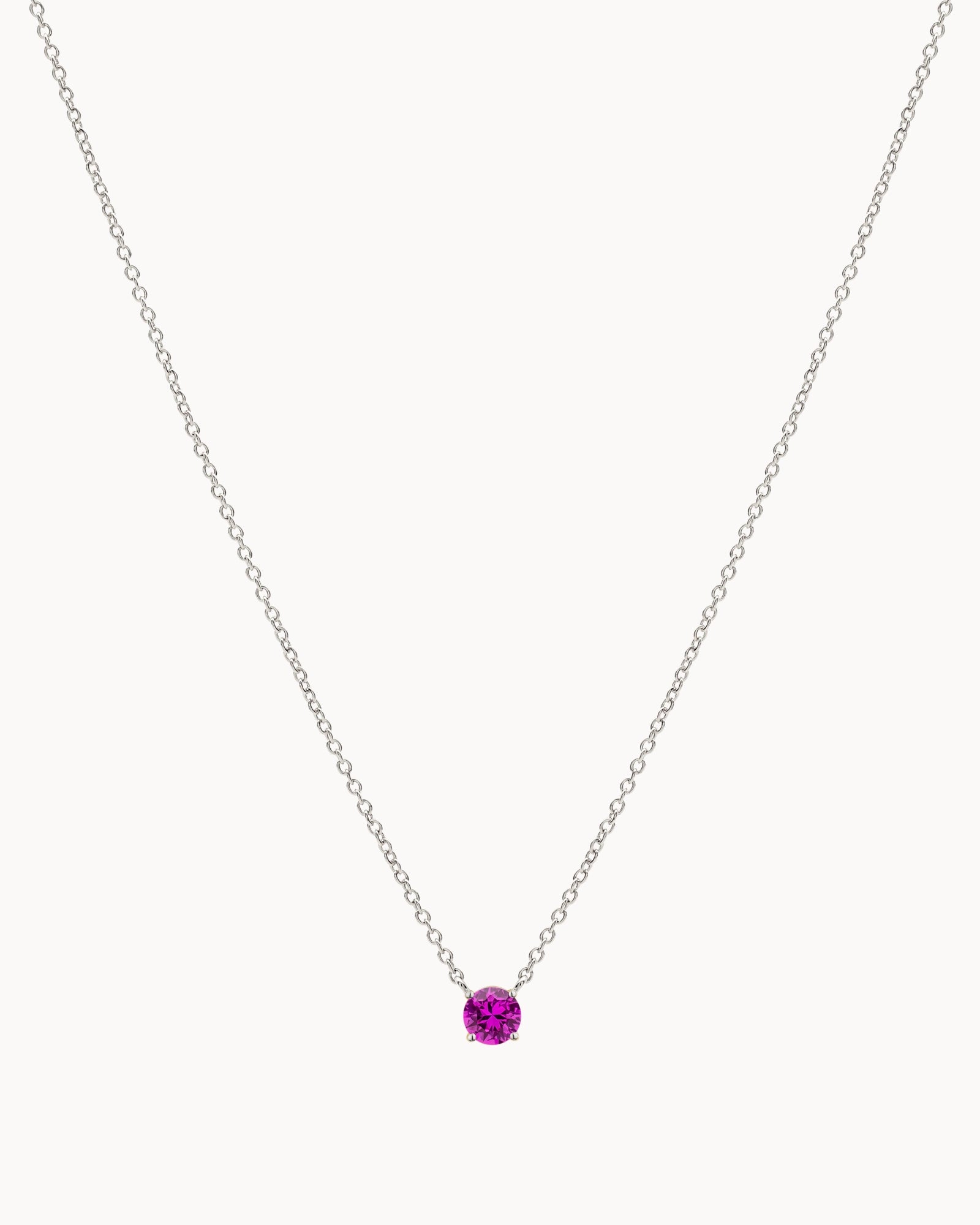 Solitaire Birthstone Necklace in Silver - Hot Pink