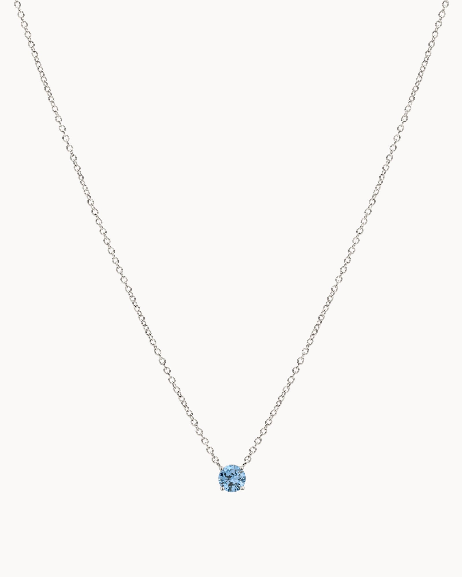 Solitaire Birthstone Necklace in Silver - Ice Blue