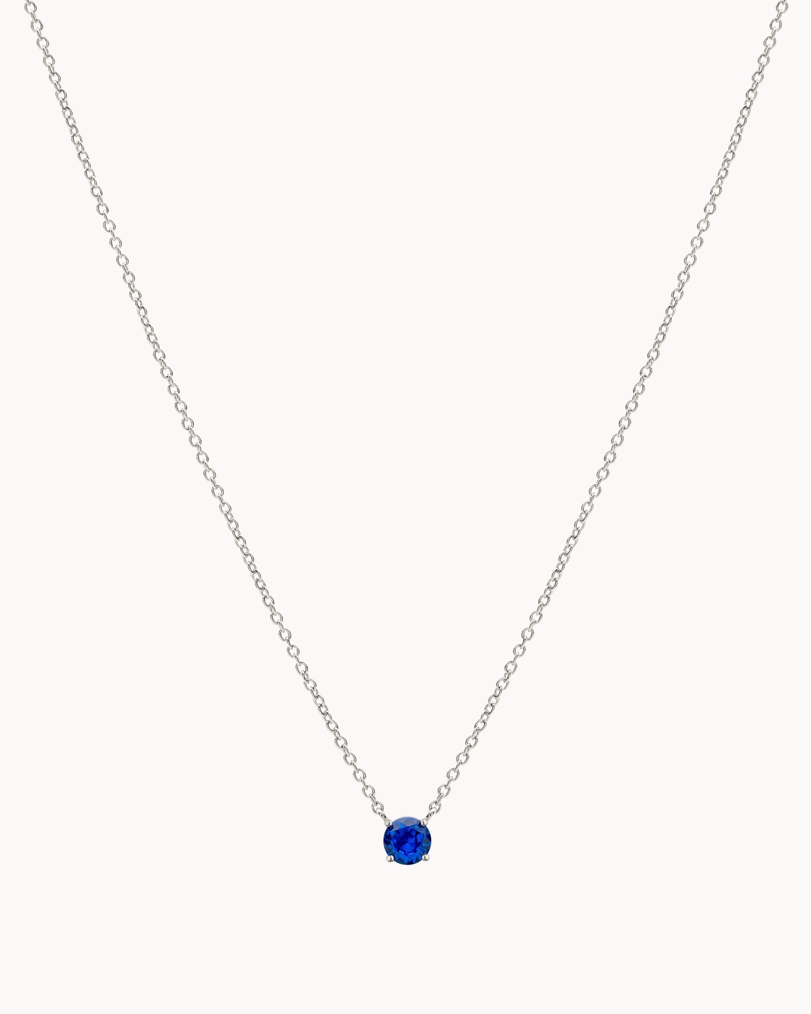 Solitaire Birthstone Necklace in Silver - Capri Blue