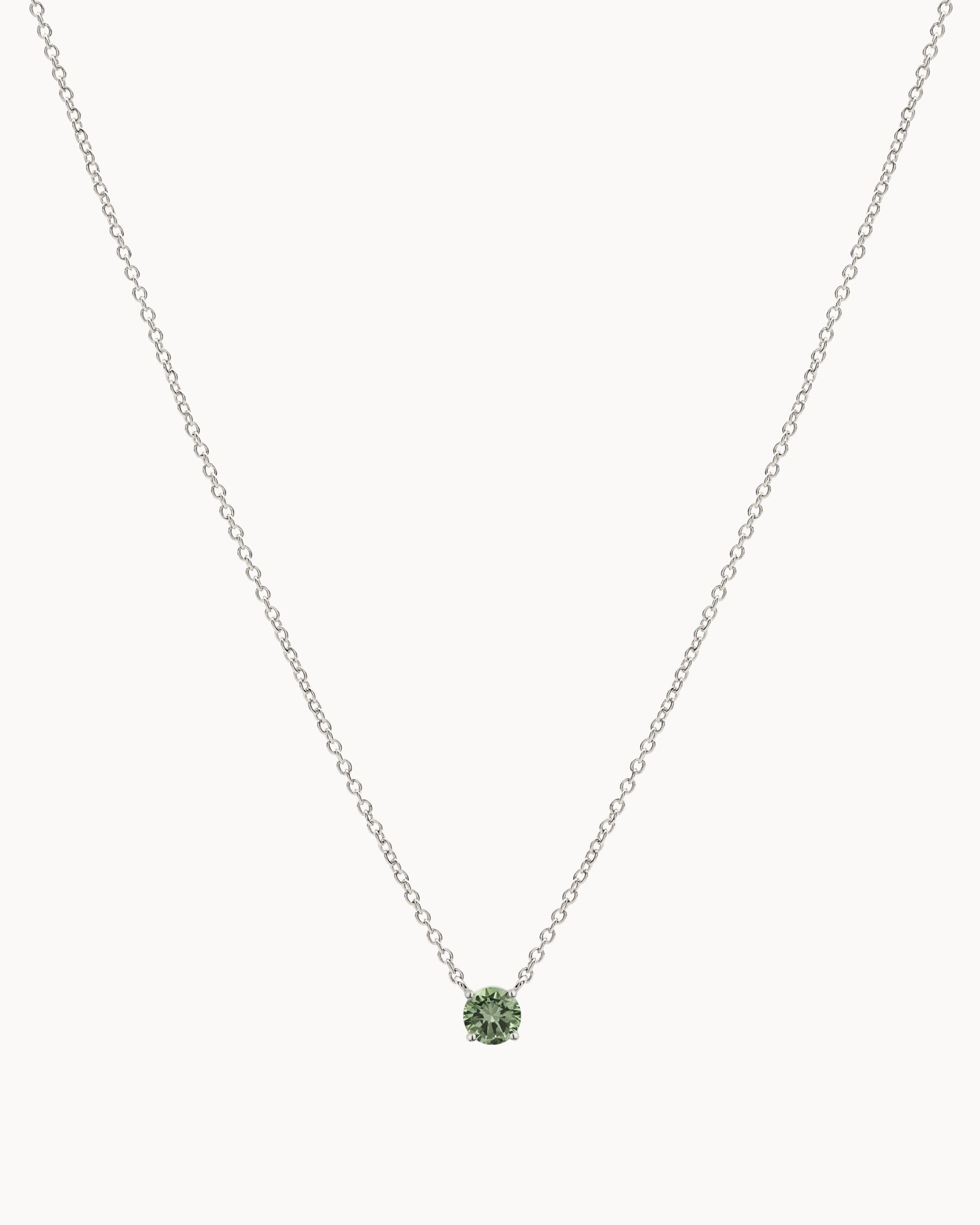 Solitaire Birthstone Necklace in Silver - Sage Green