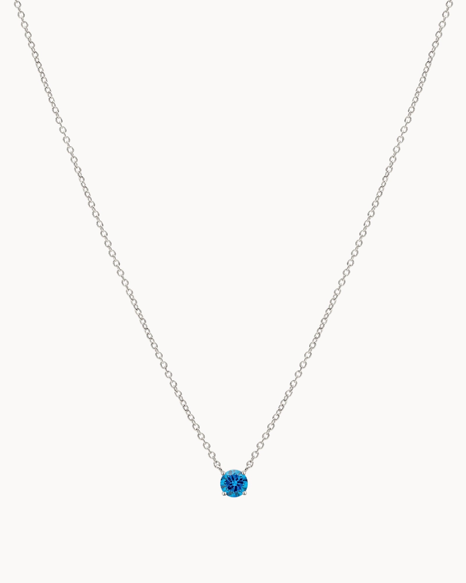 Solitaire Birthstone Necklace in Silver - Steel Blue