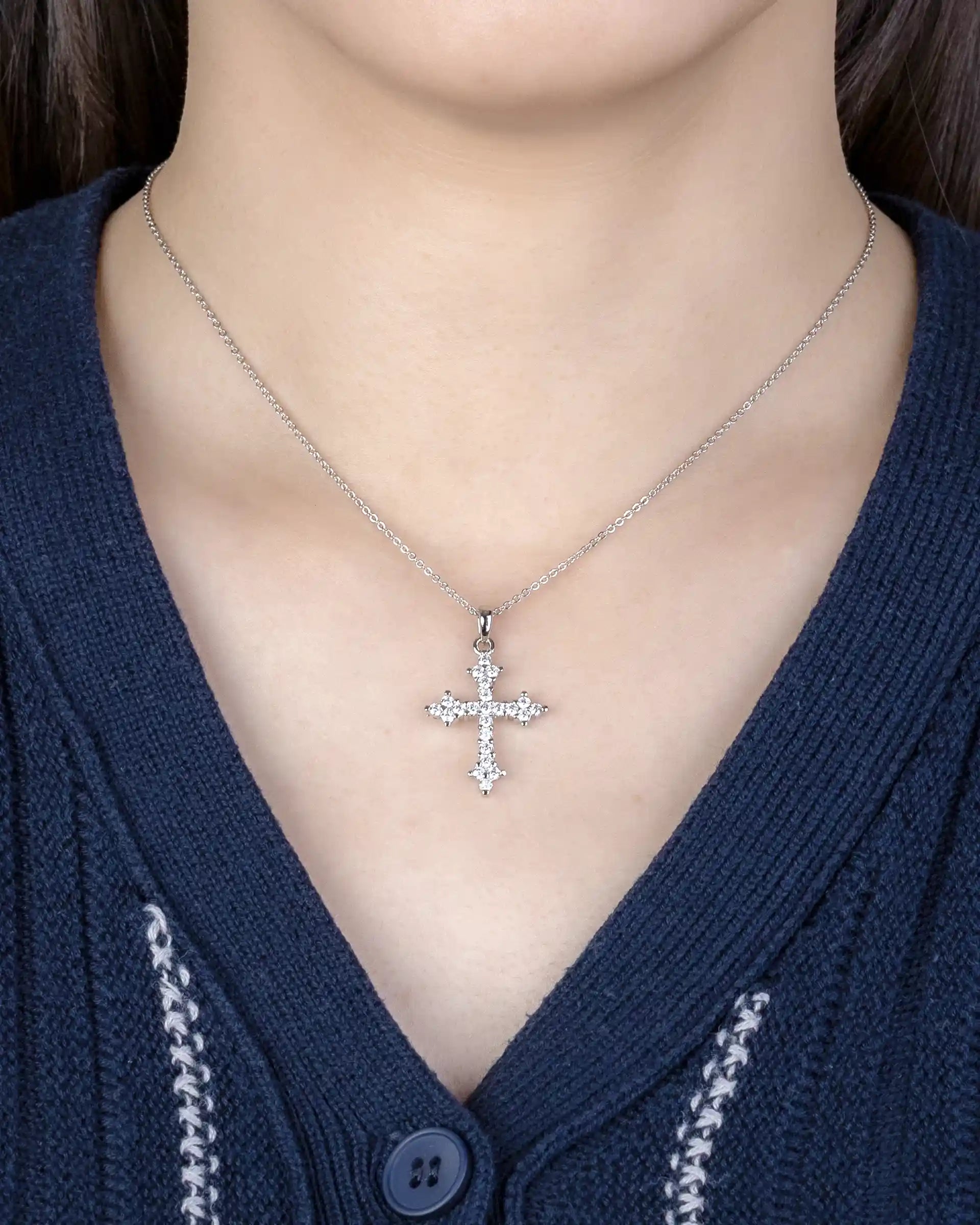 Angelica Cross Necklace in Silver
