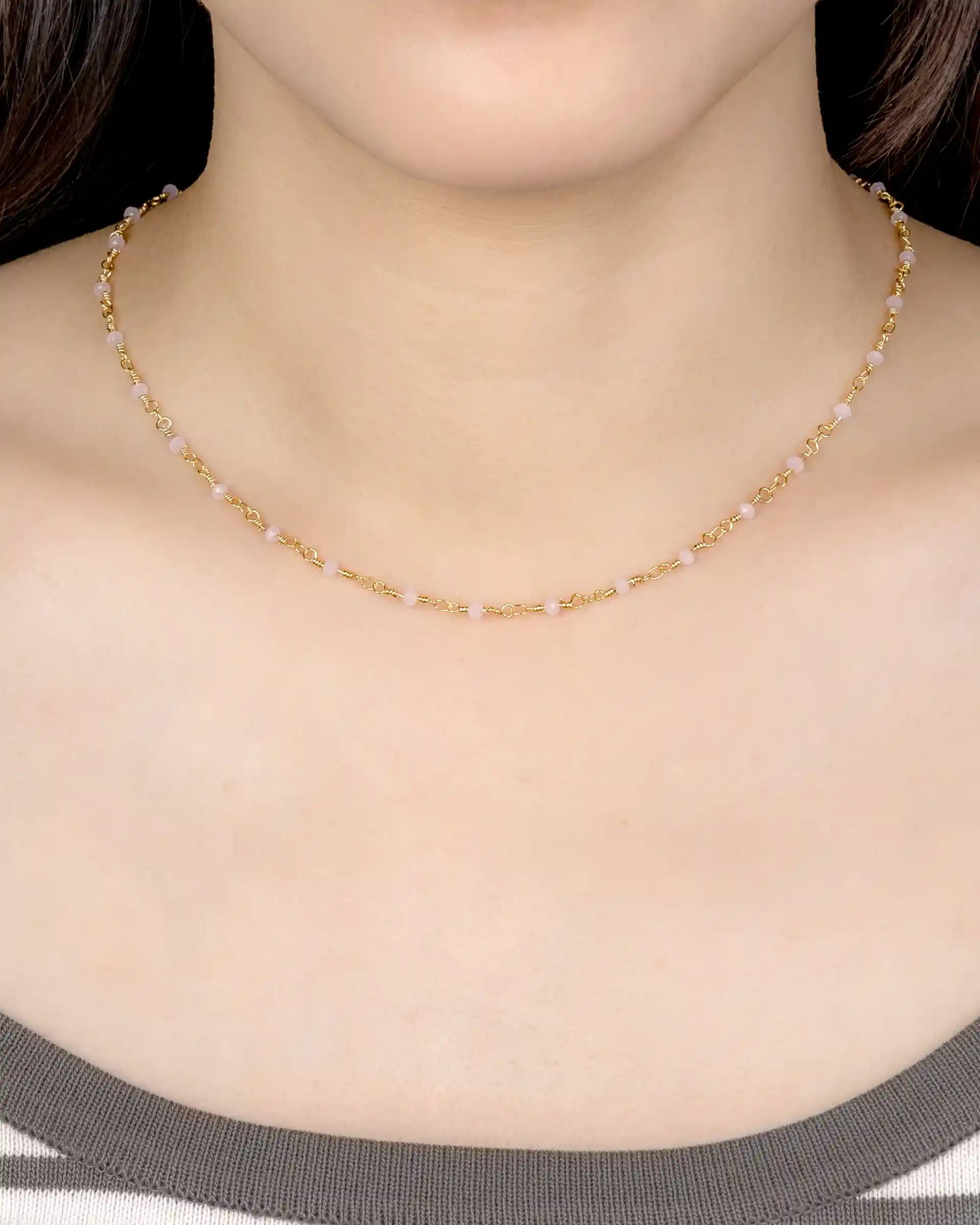 Meagan Beaded Necklace in Gold - Pink