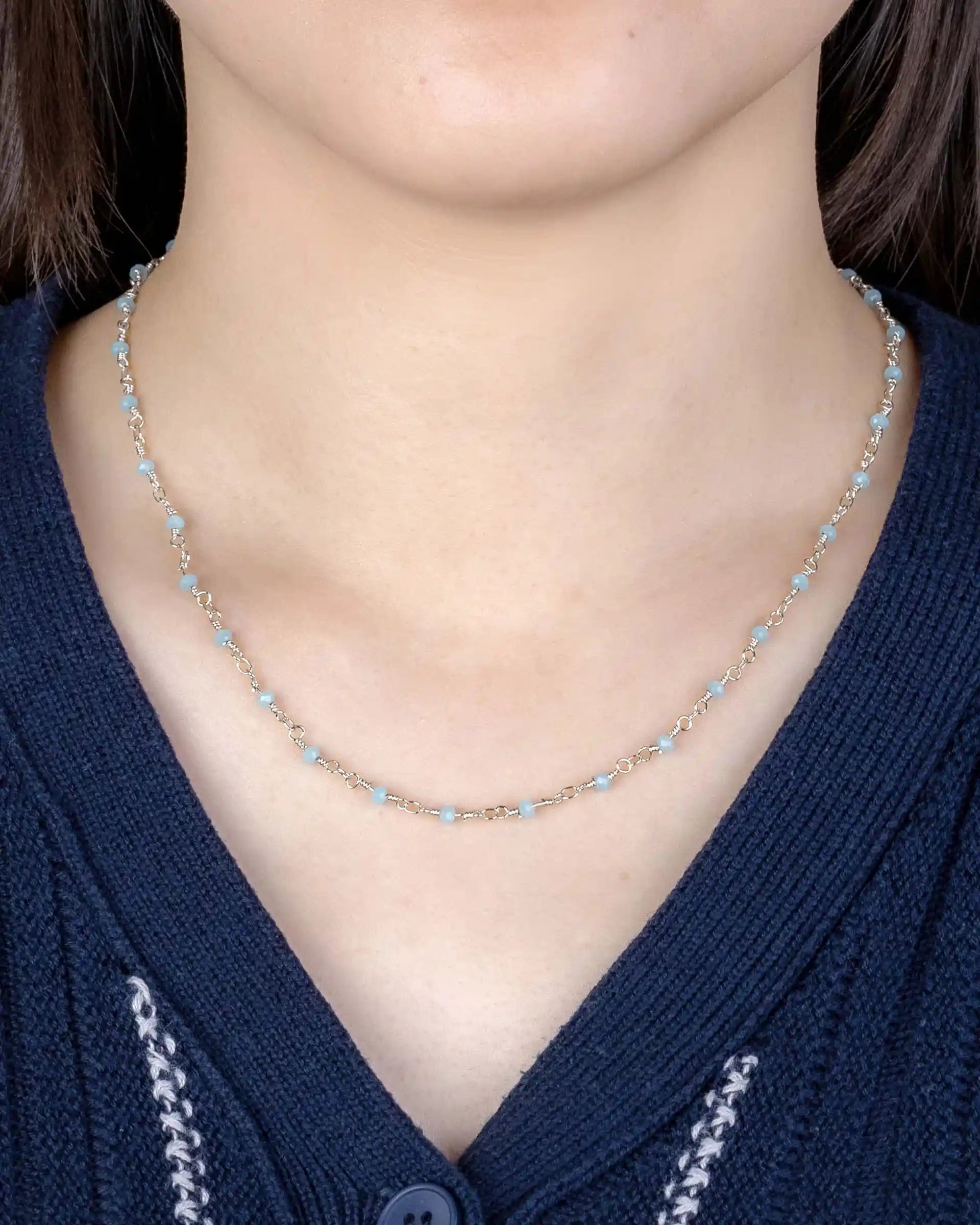 Meagan Beaded Necklace in Silver - Blue
