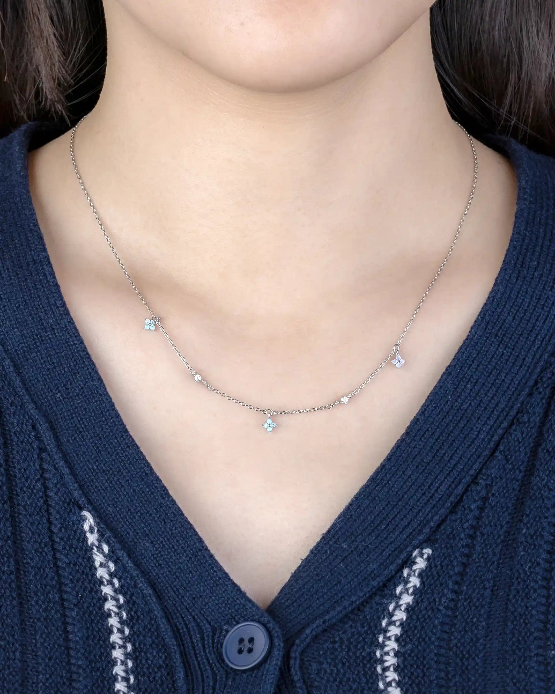 Letha Floral Charm Necklace in Silver