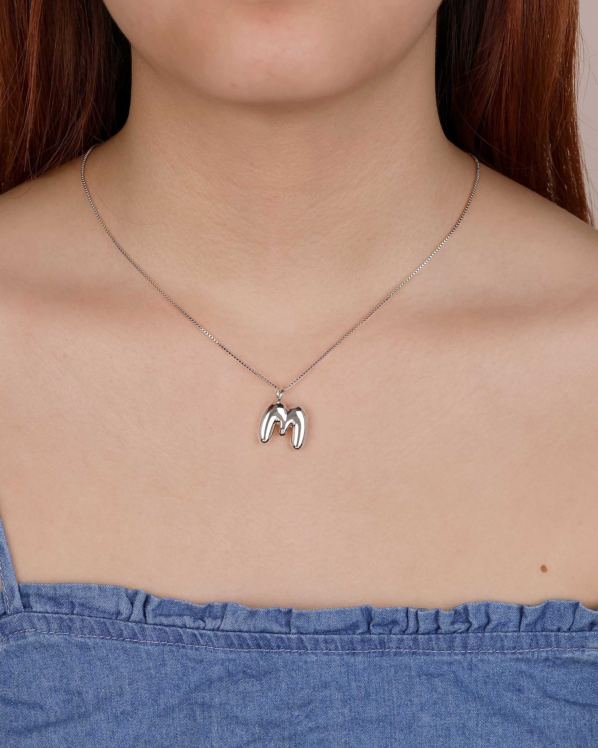 Bubble Initial 'M' Necklace in Silver