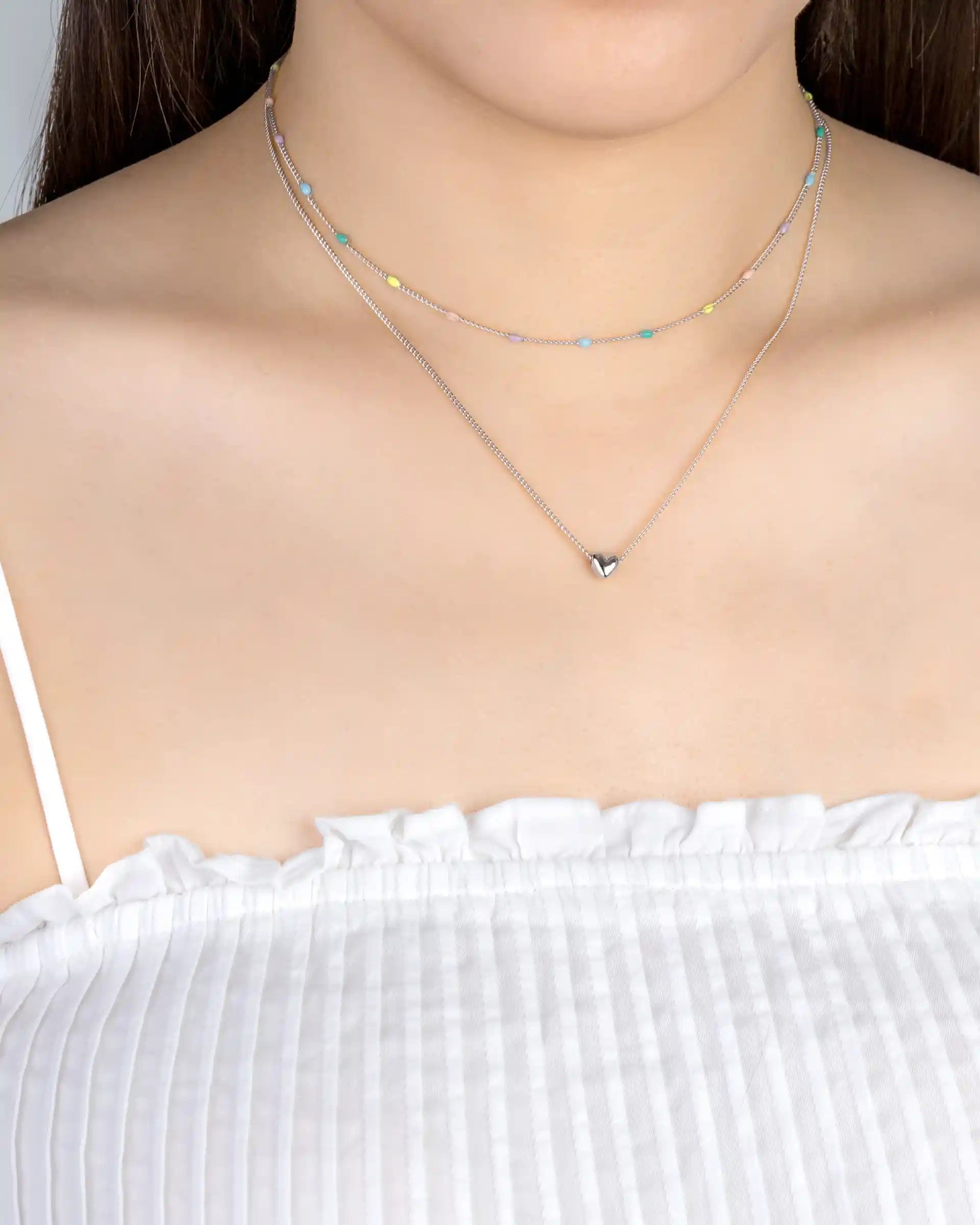 Hilary Layered Heart Necklace in Silver