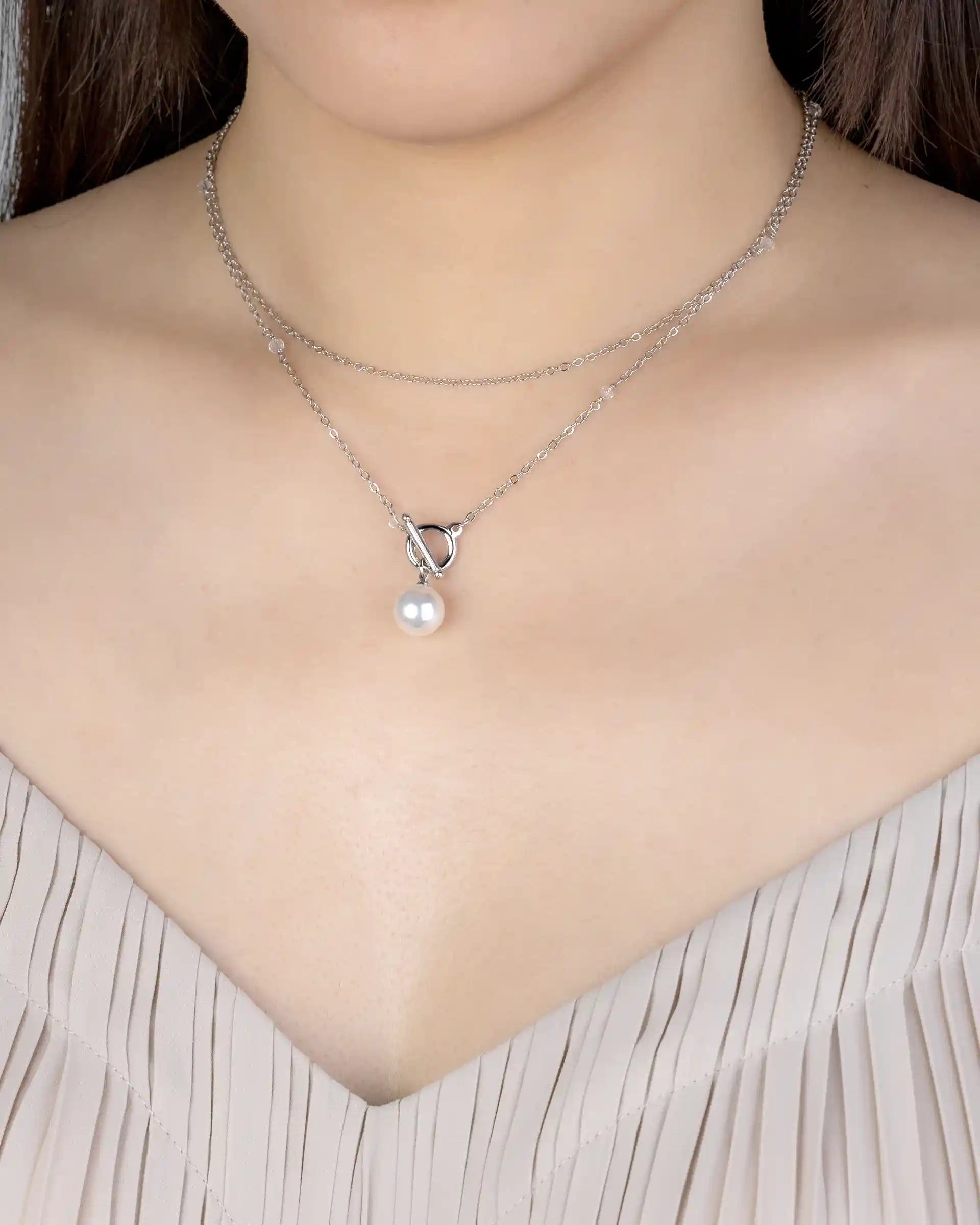 Blanche Layered Pearl Necklace in Silver