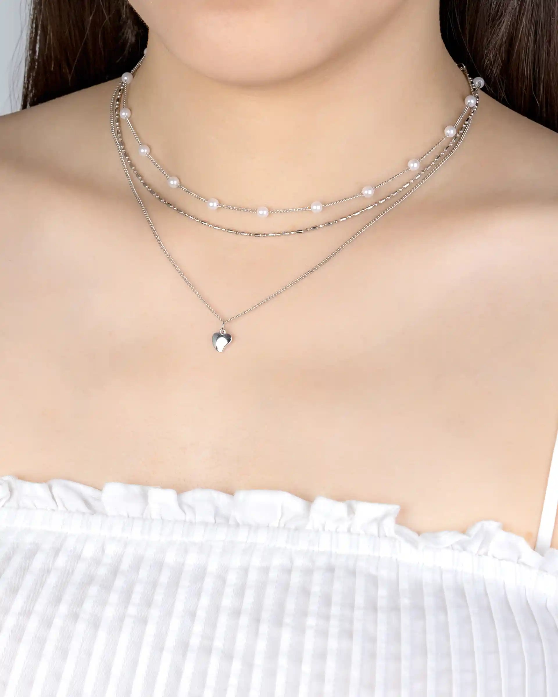 Kathleen Layered Heart Necklace in Silver