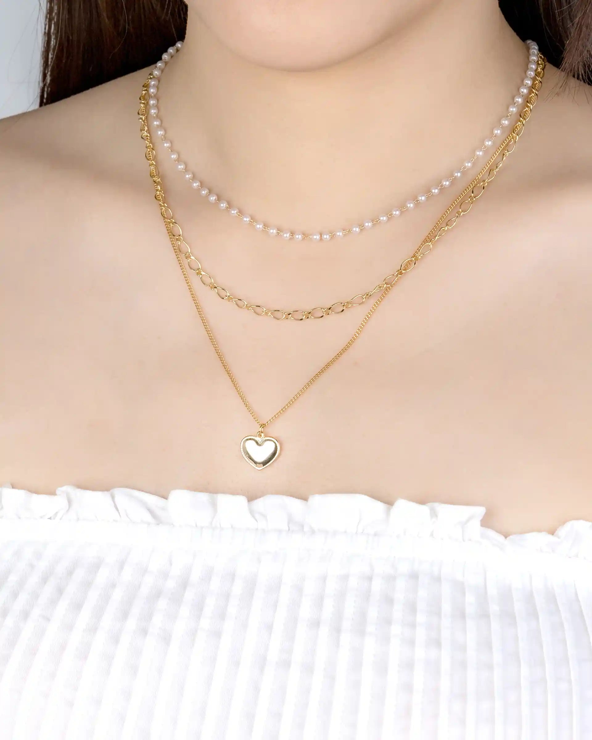 Sheree Layered Heart Necklace in Gold
