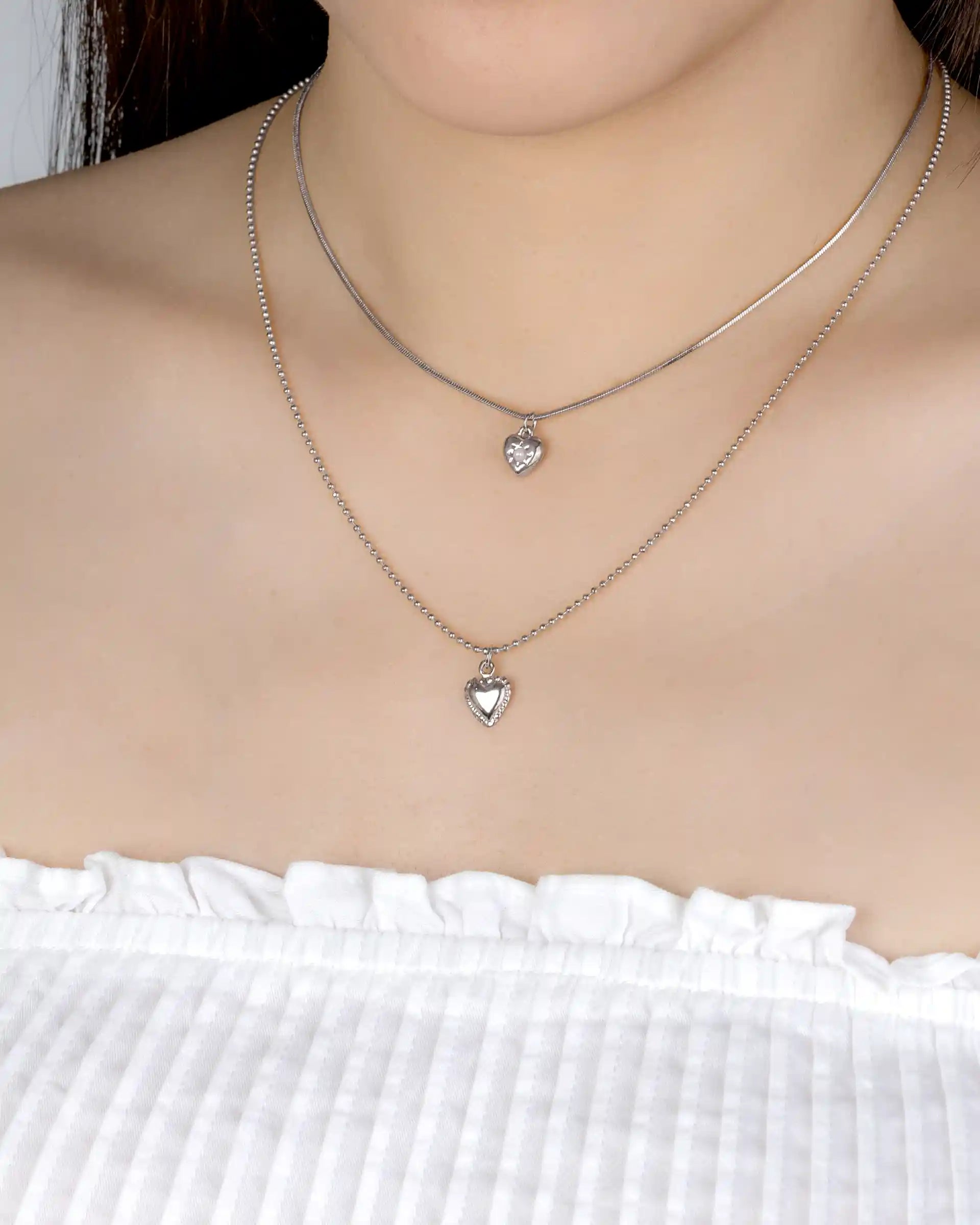 Roxanne Layered Heart Necklace in Silver