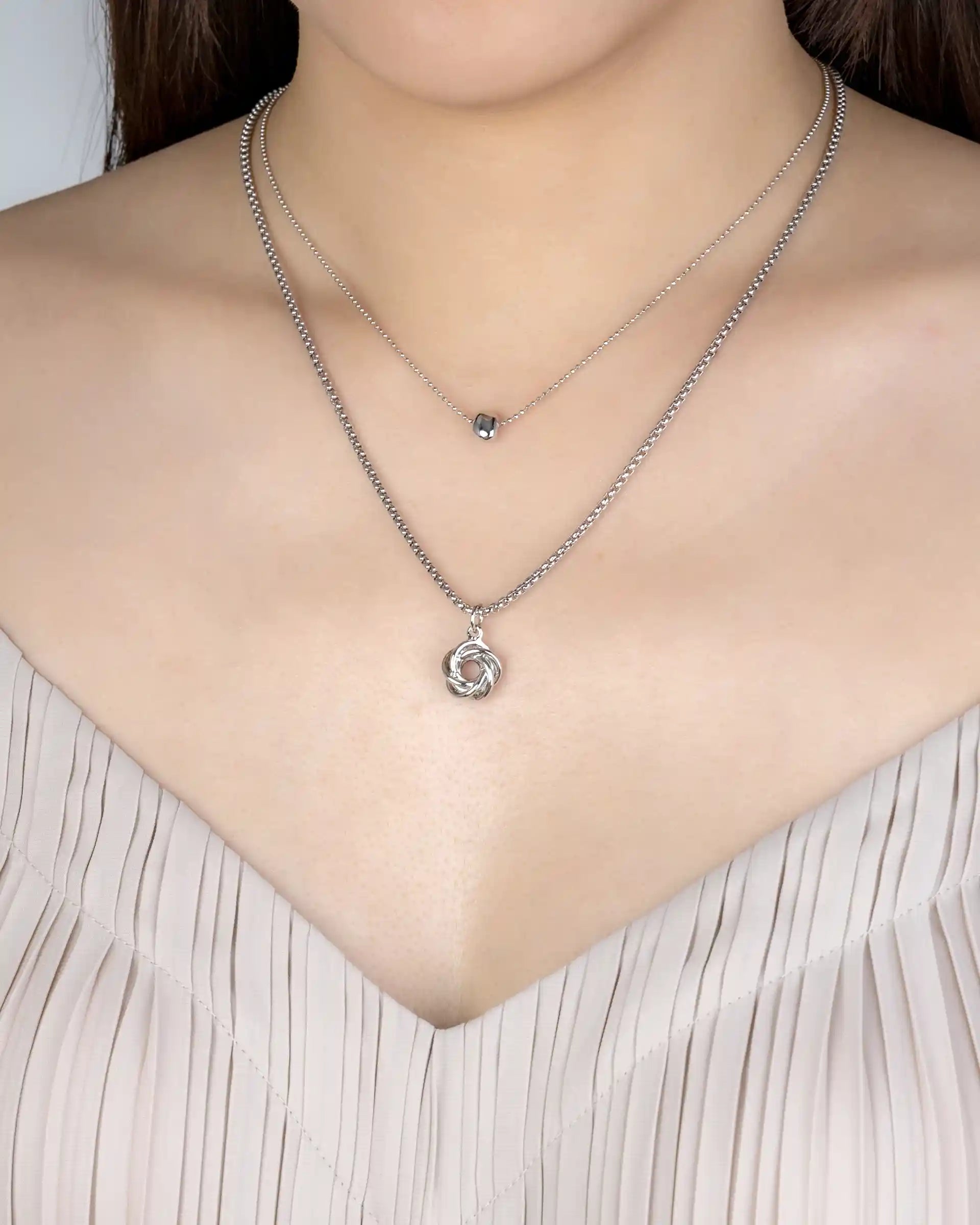 Florine Layered Knot Necklace in Silver