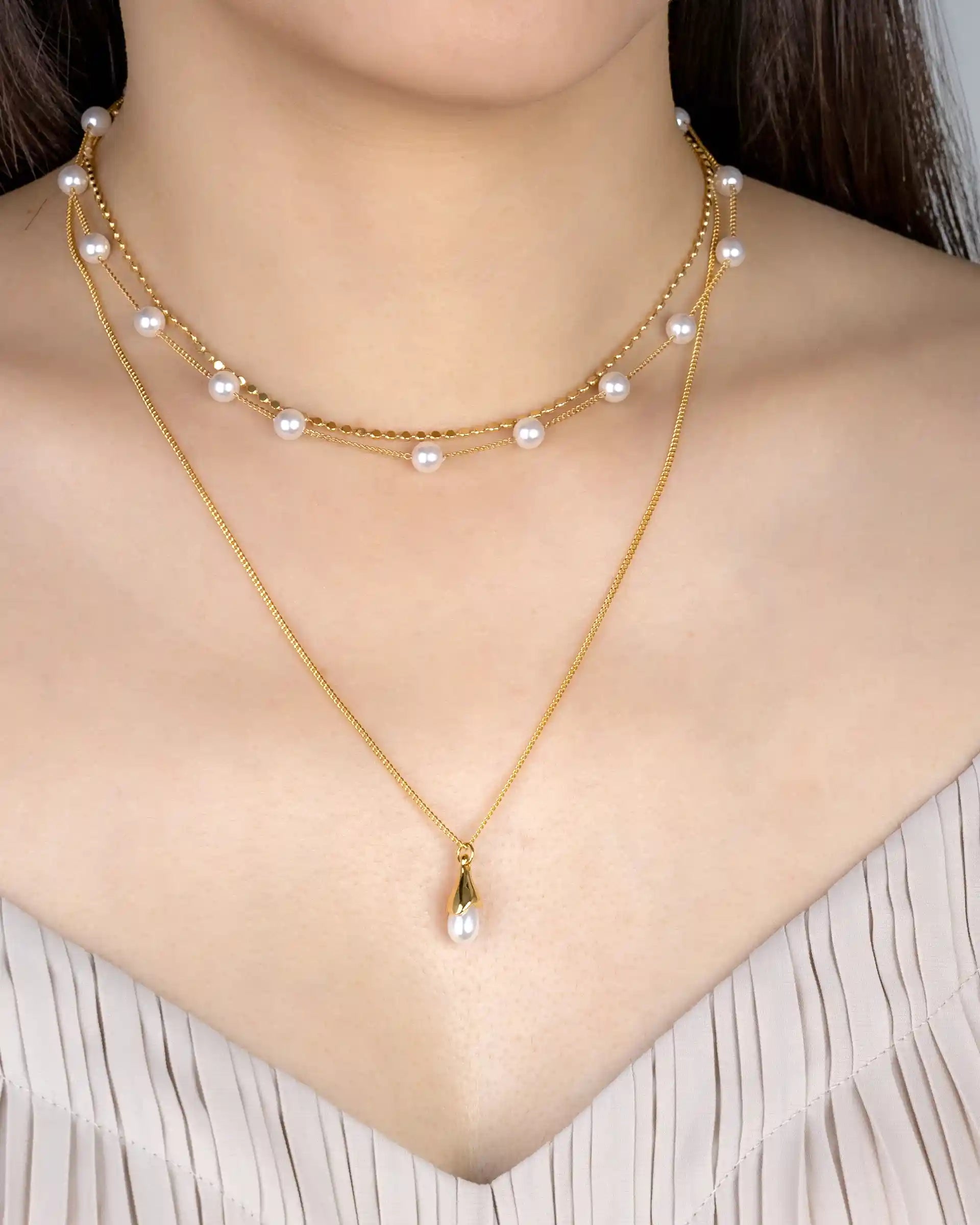 Liselle Layered Pearl Necklace in Gold