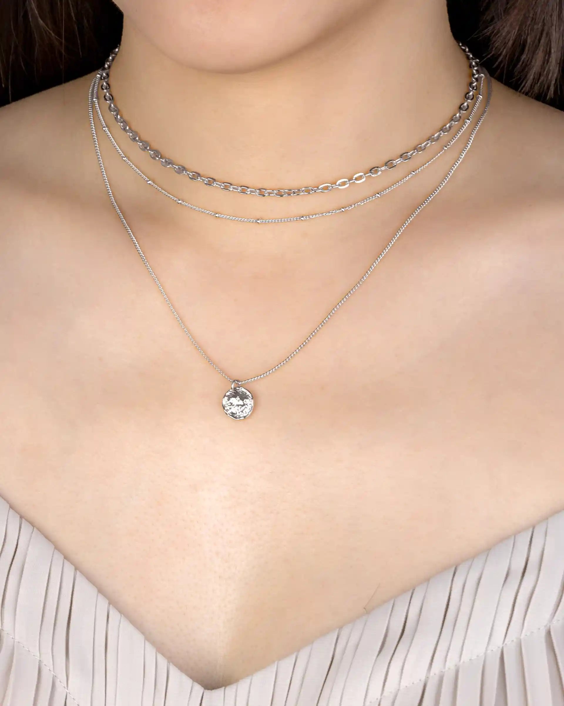 Adela Layered Coin Necklace in Silver