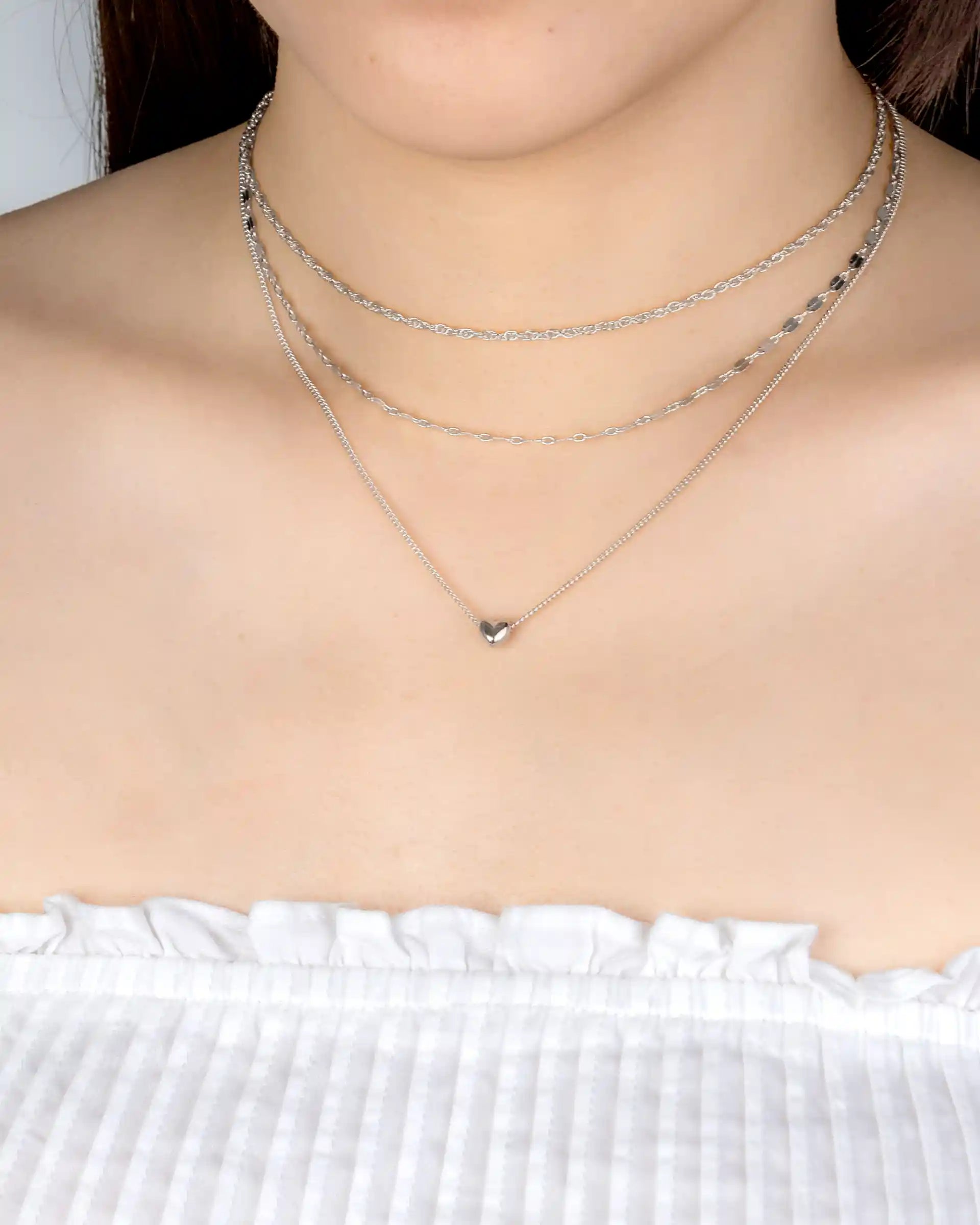 Tonia Layered Heart Necklace in Silver