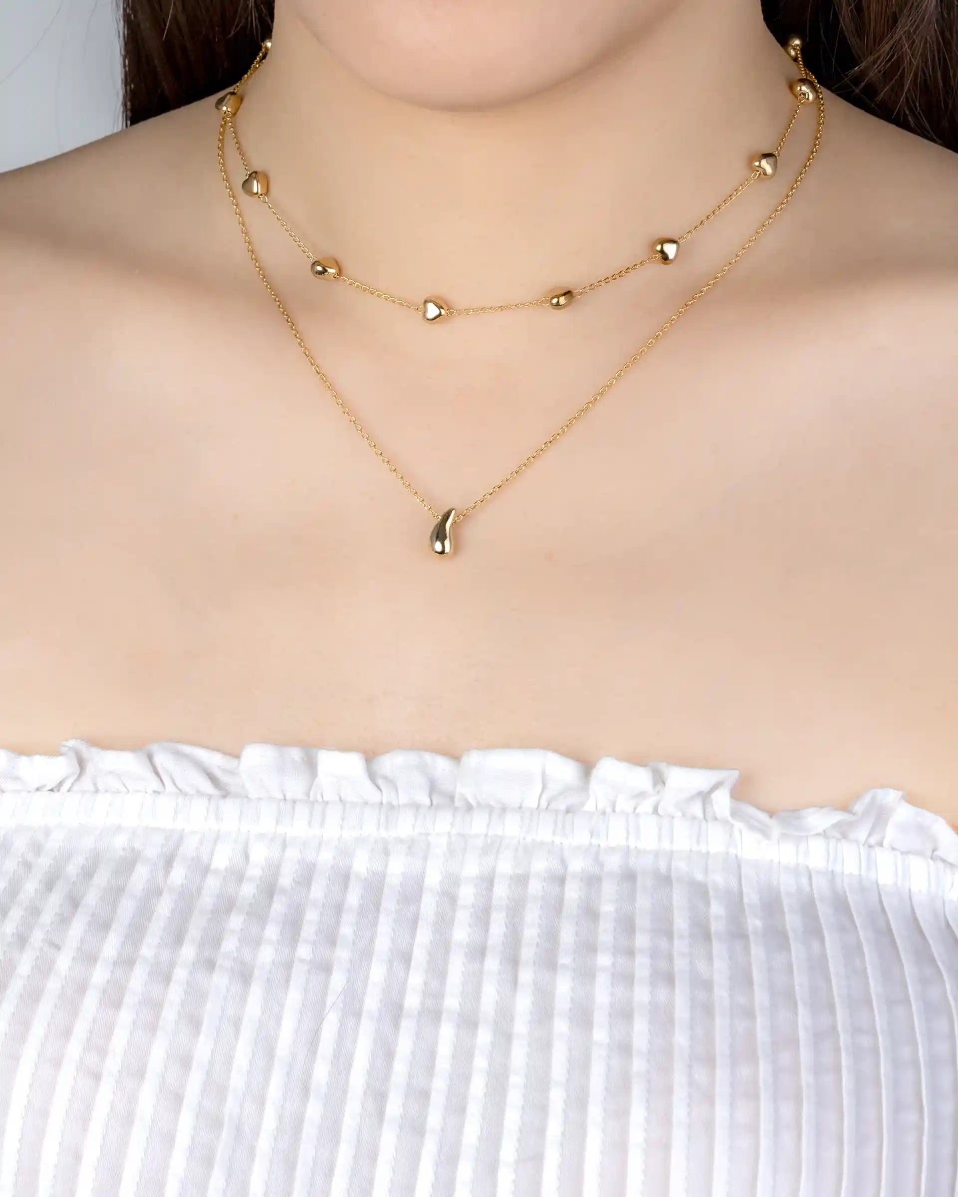 Lora Layered Heart Necklace in Gold