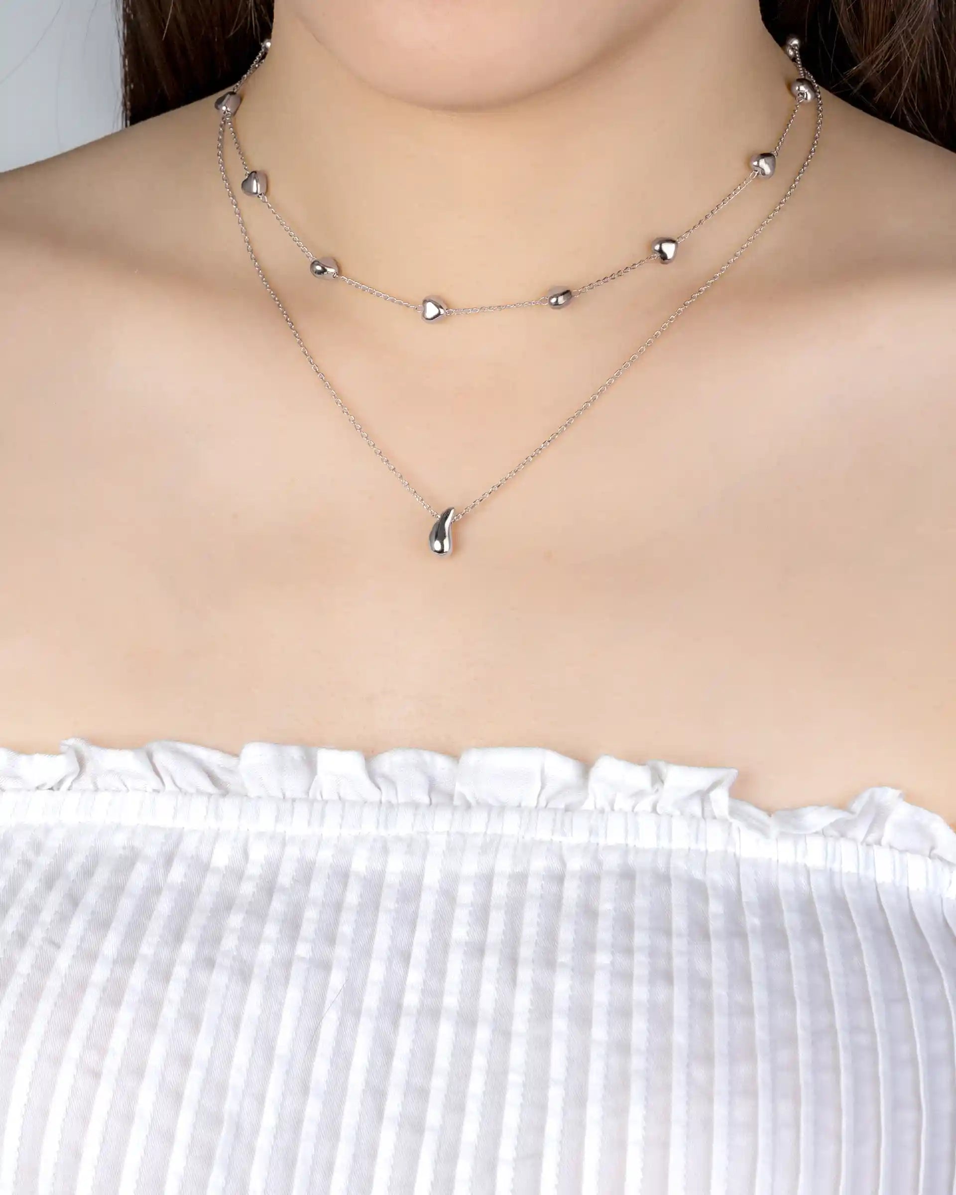 Lora Layered Heart Necklace in Silver