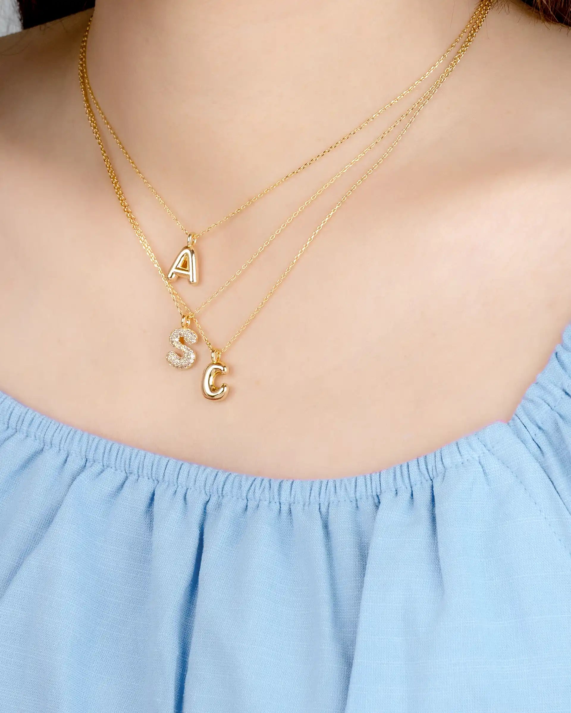 Mini Bubble Initial 'A' Necklace in Gold