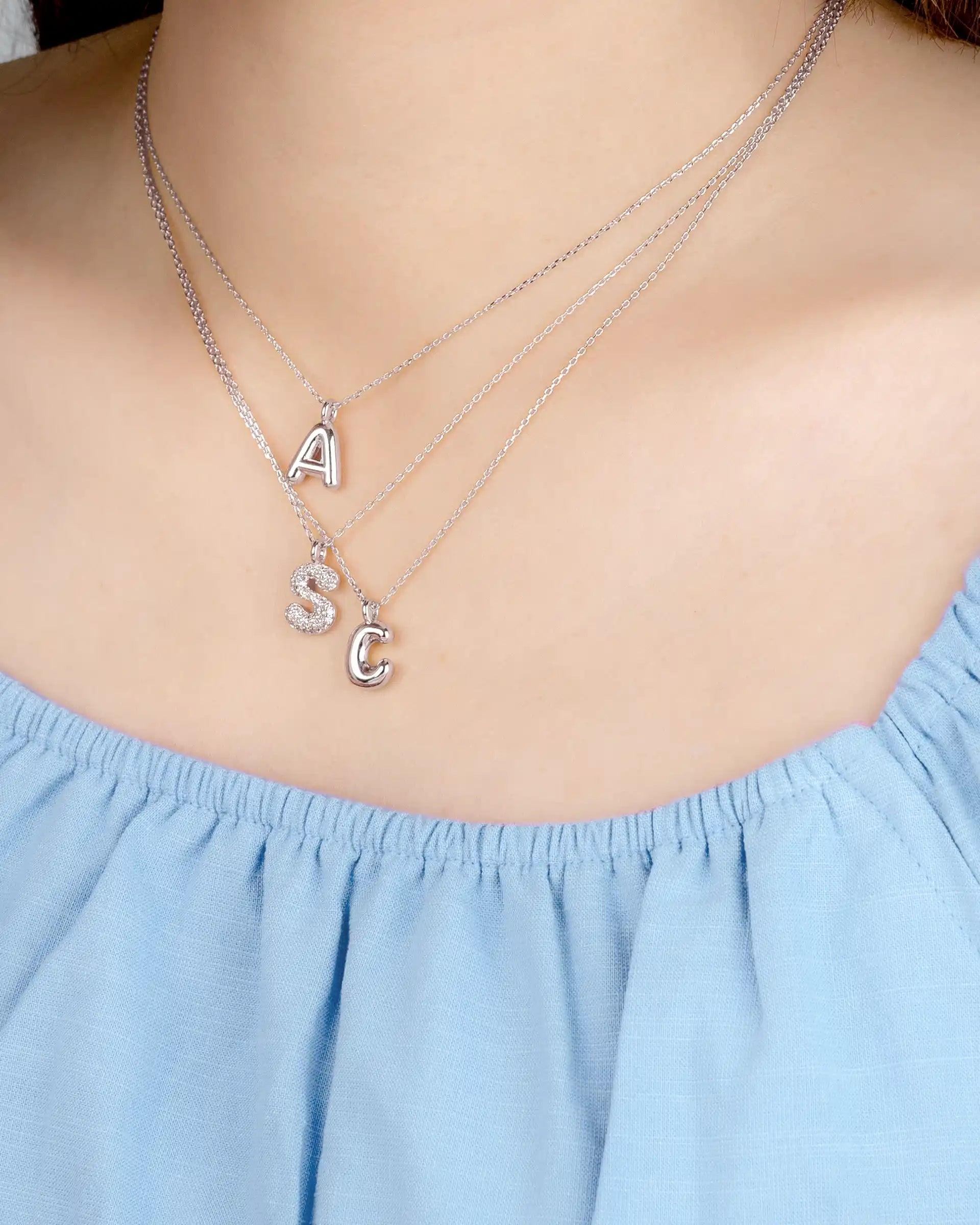 Mini Bubble Initial 'A' Necklace in Silver