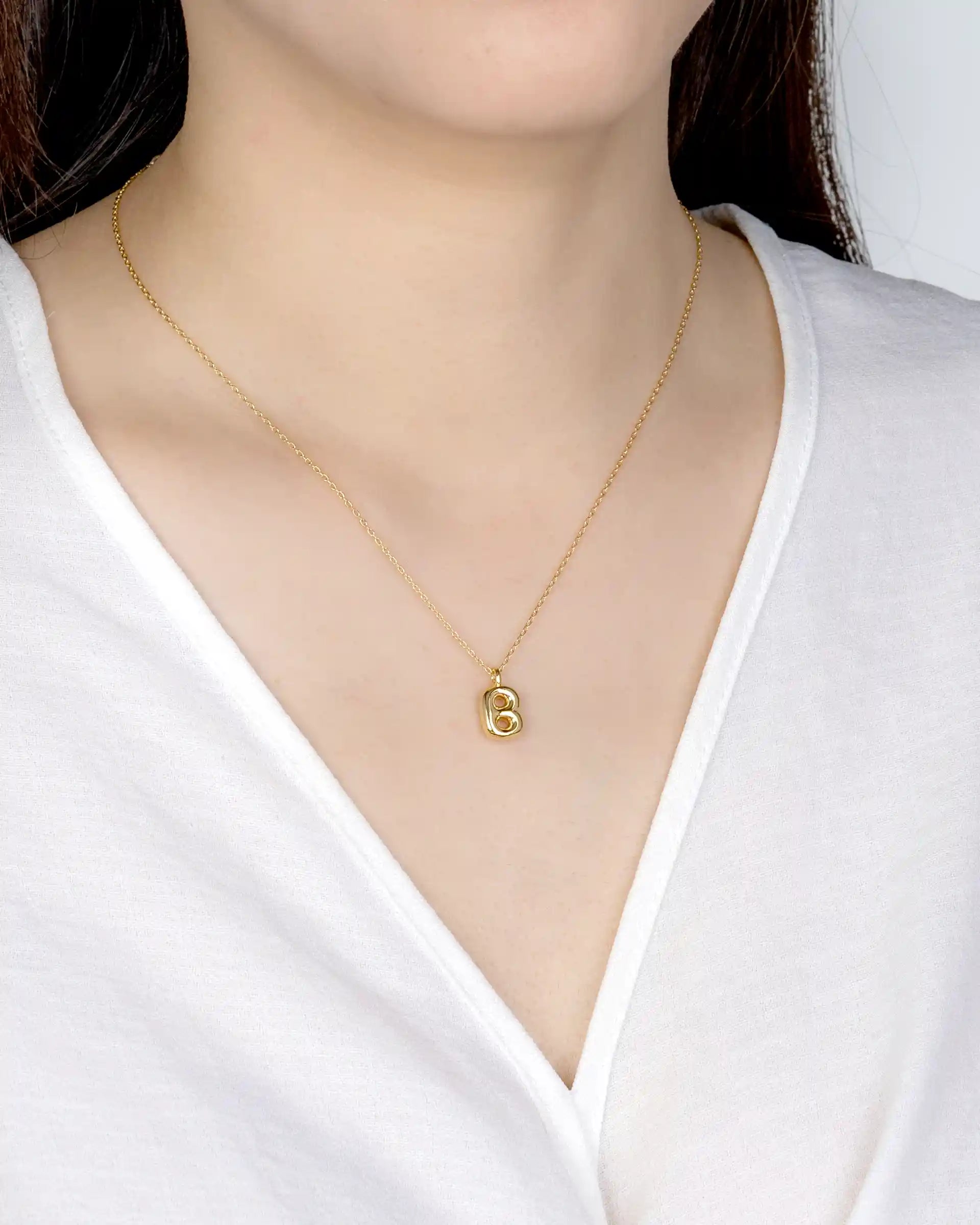 Mini Bubble Initial 'B' Necklace in Gold