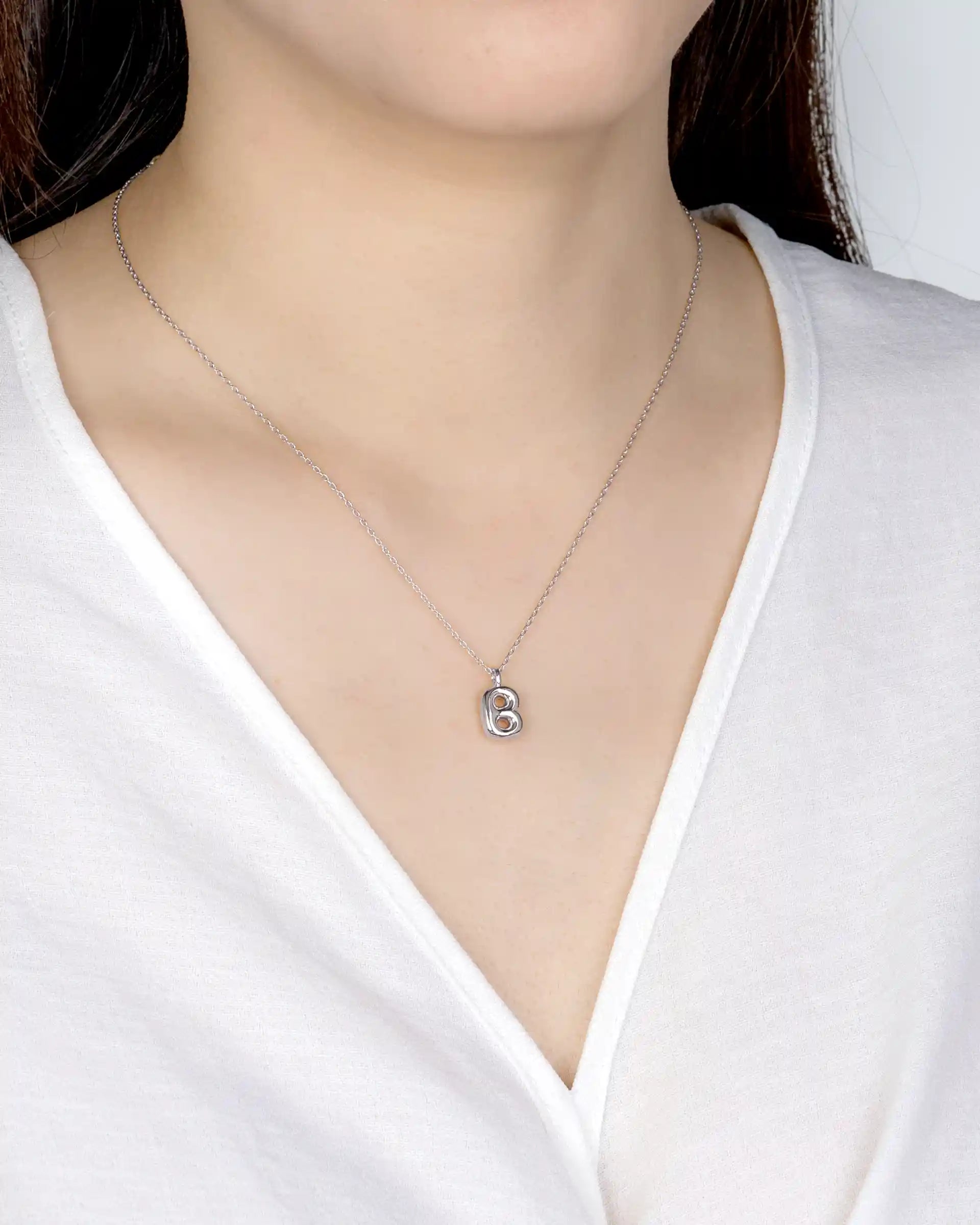 Mini Bubble Initial 'B' Necklace in Silver