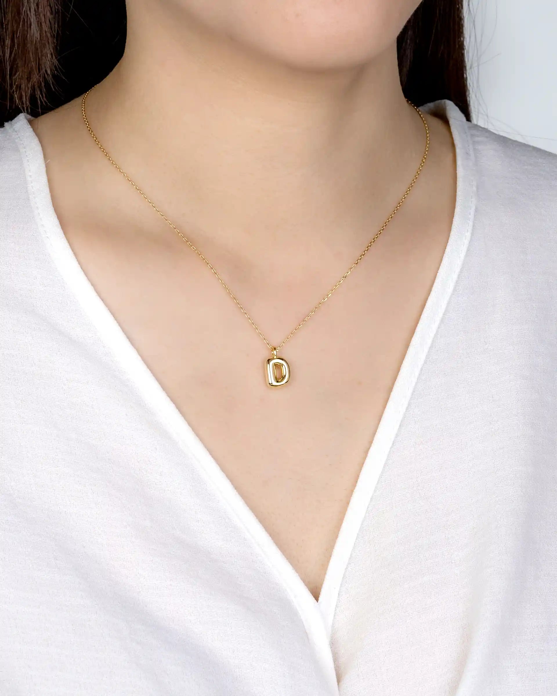 Mini Bubble Initial 'D' Necklace in Gold
