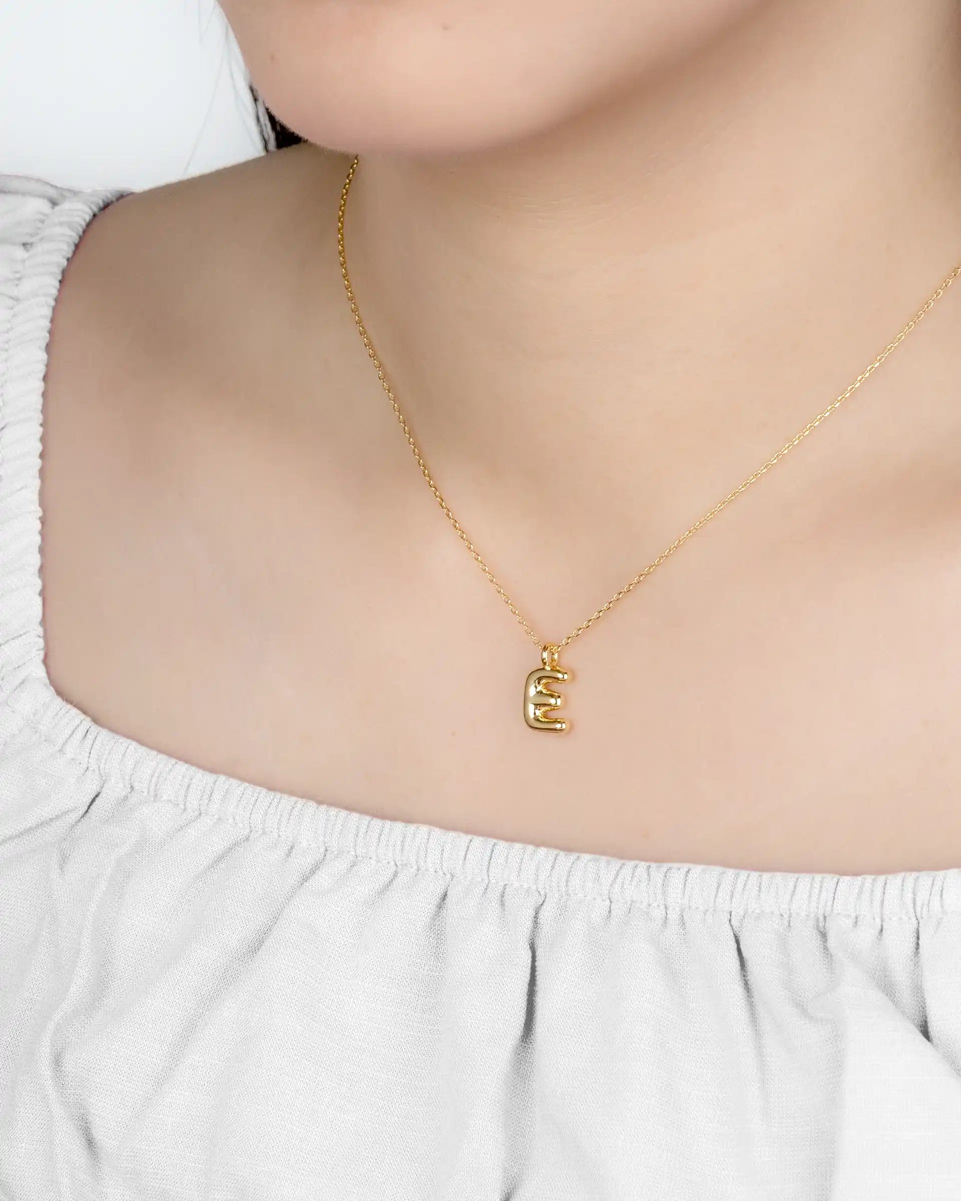 Mini Bubble Initial 'E' Necklace in Gold