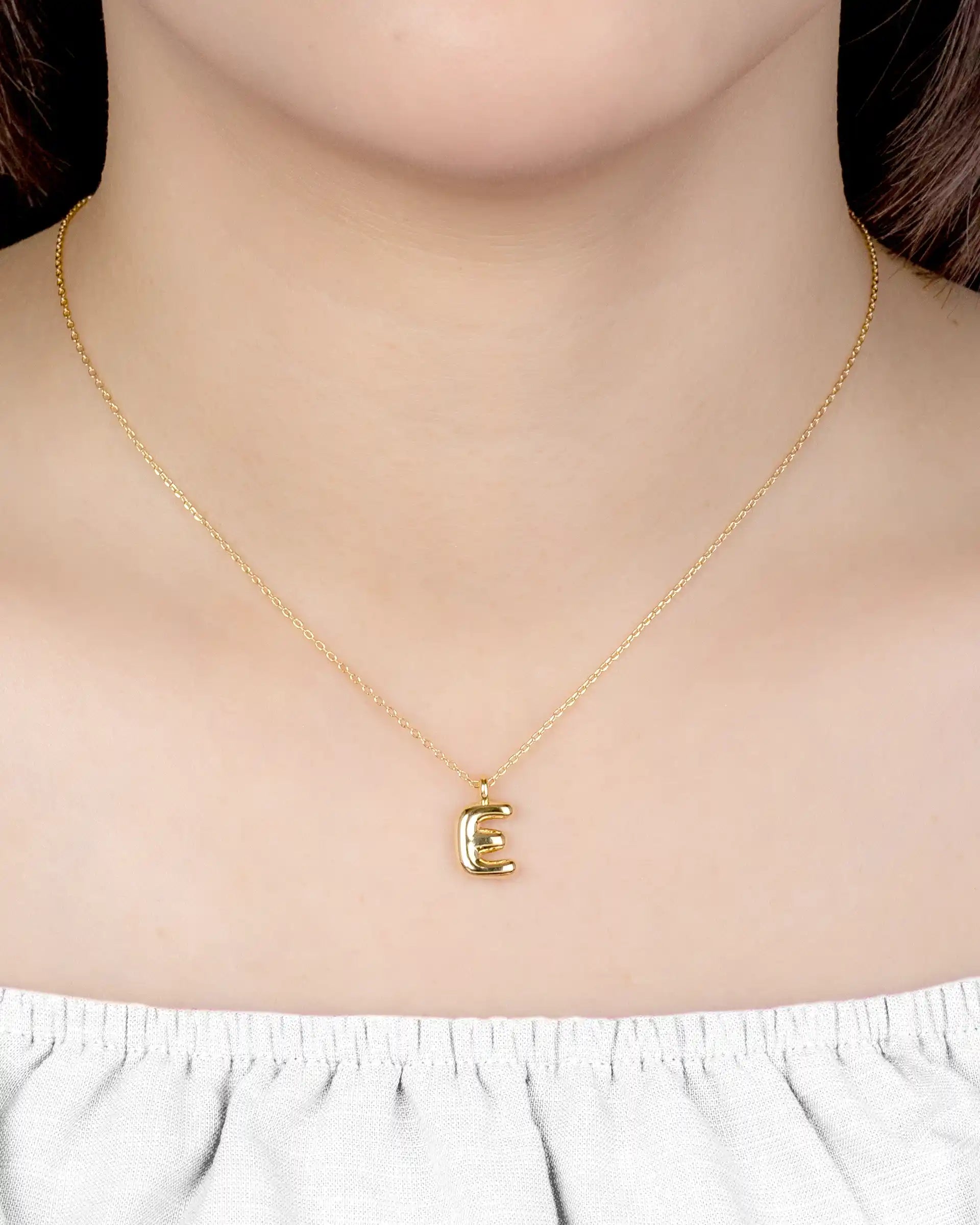 Mini Bubble Initial 'E' Necklace in Gold