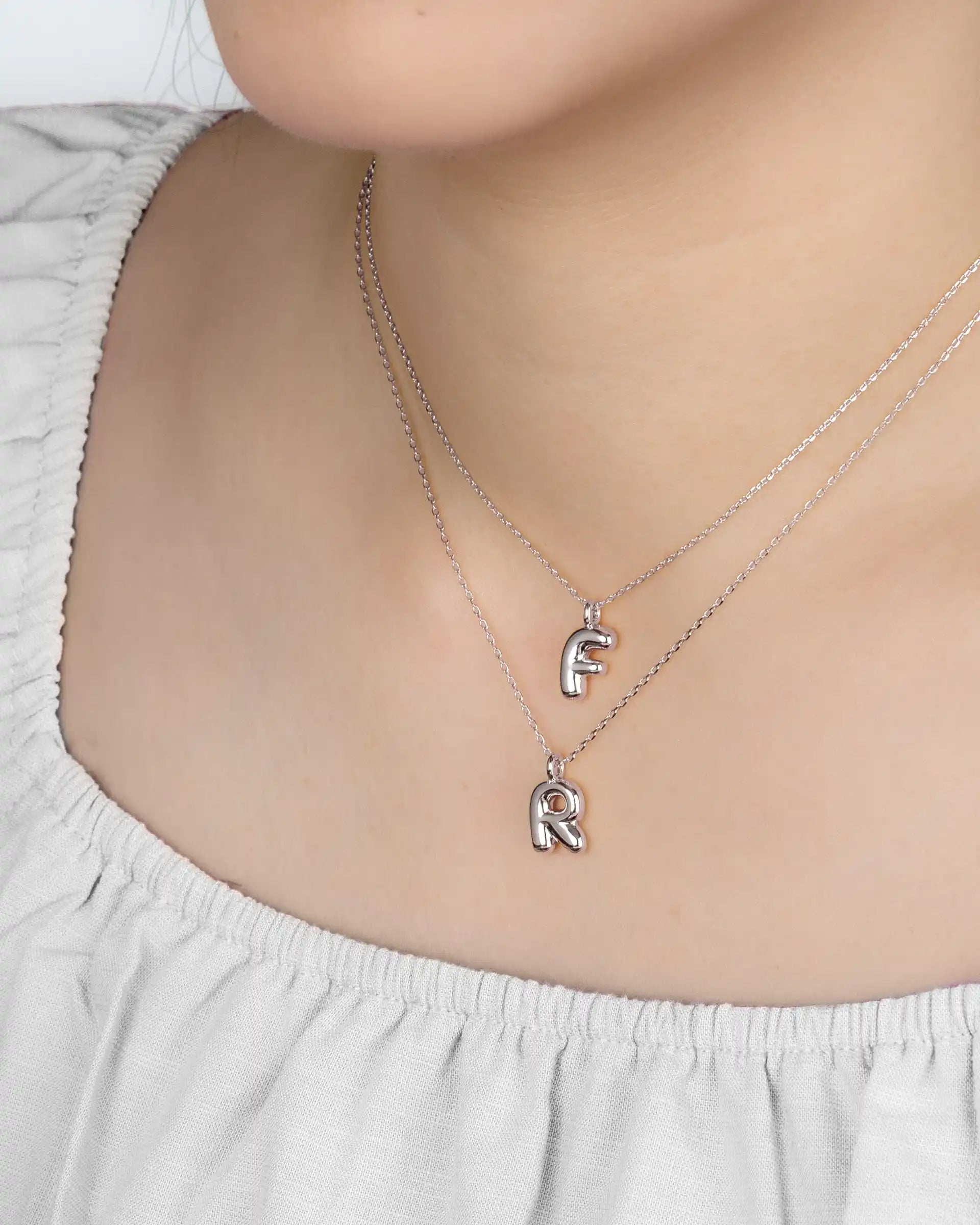 Mini Bubble Initial 'R' Necklace in Silver
