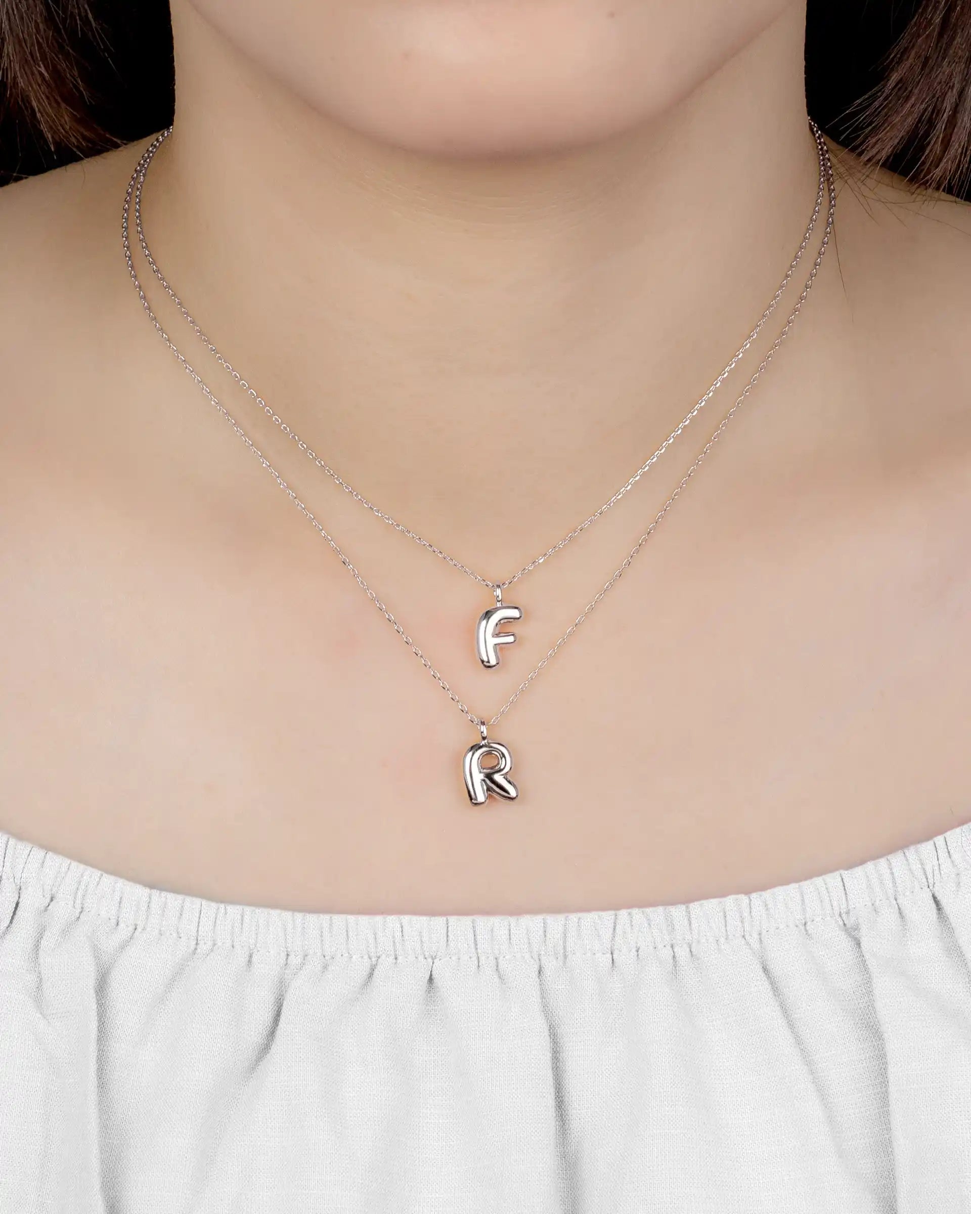 Mini Bubble Initial 'F' Necklace in Silver