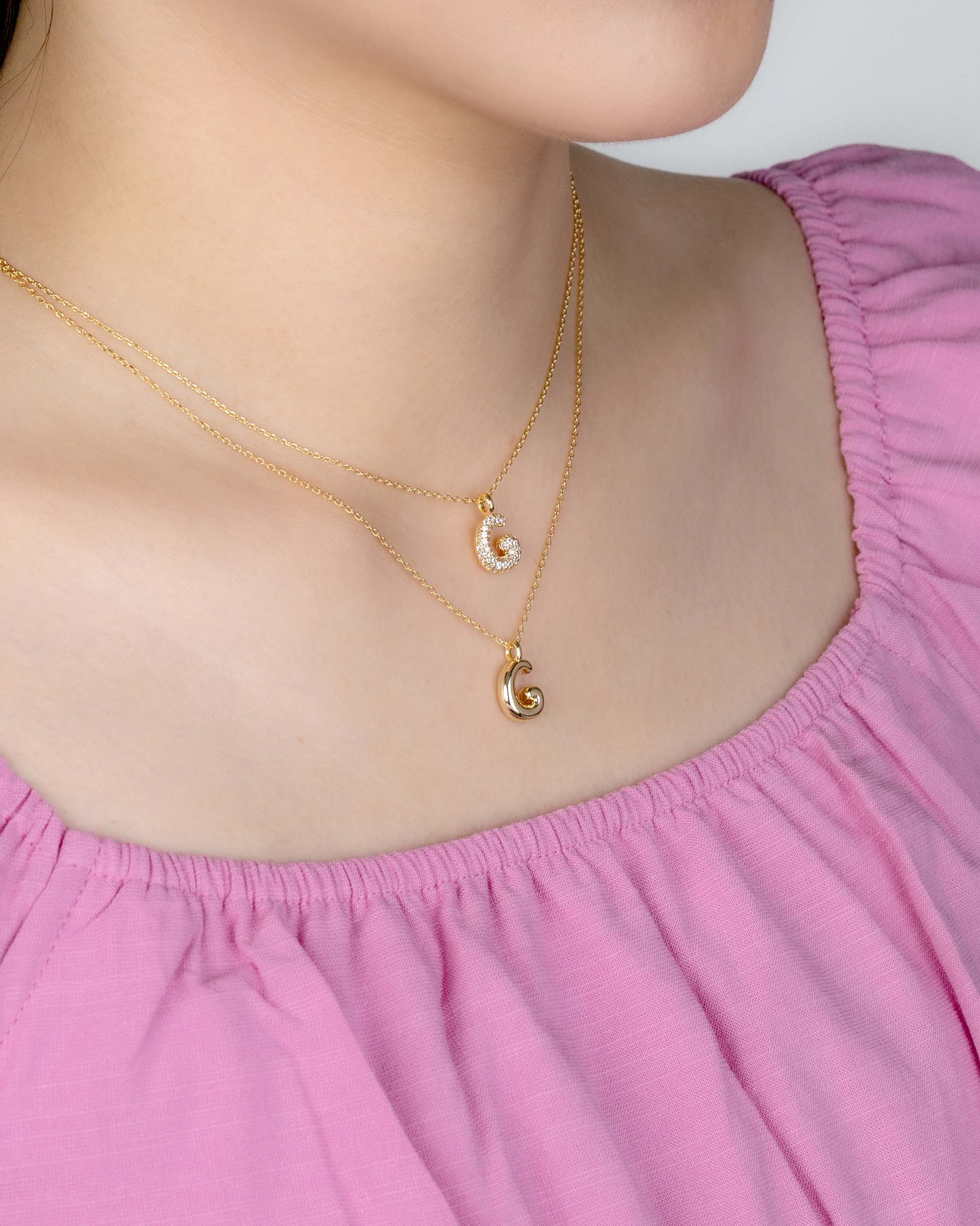 Mini Bubble Initial 'G' Necklace in Gold
