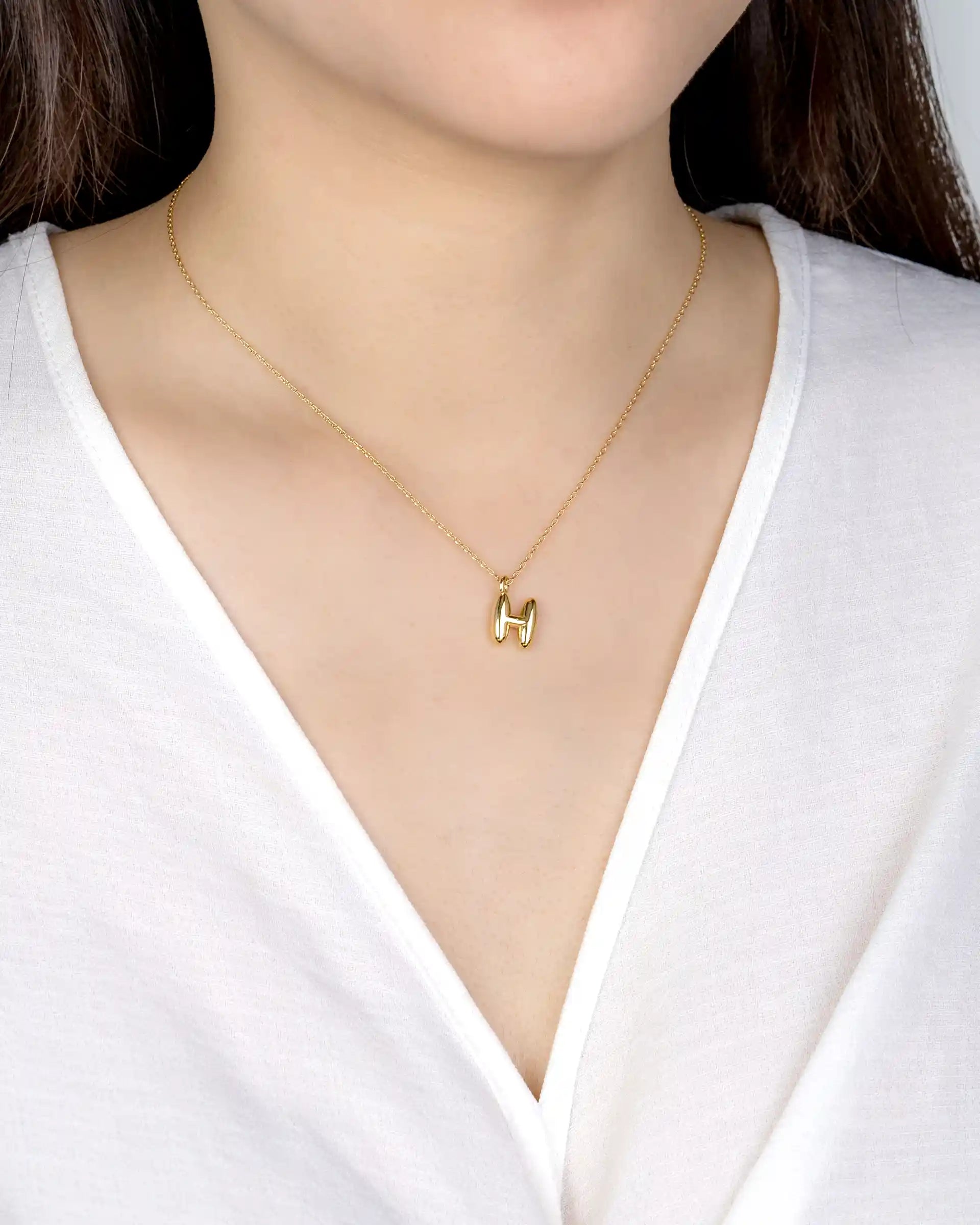 Mini Bubble Initial 'H' Necklace in Gold