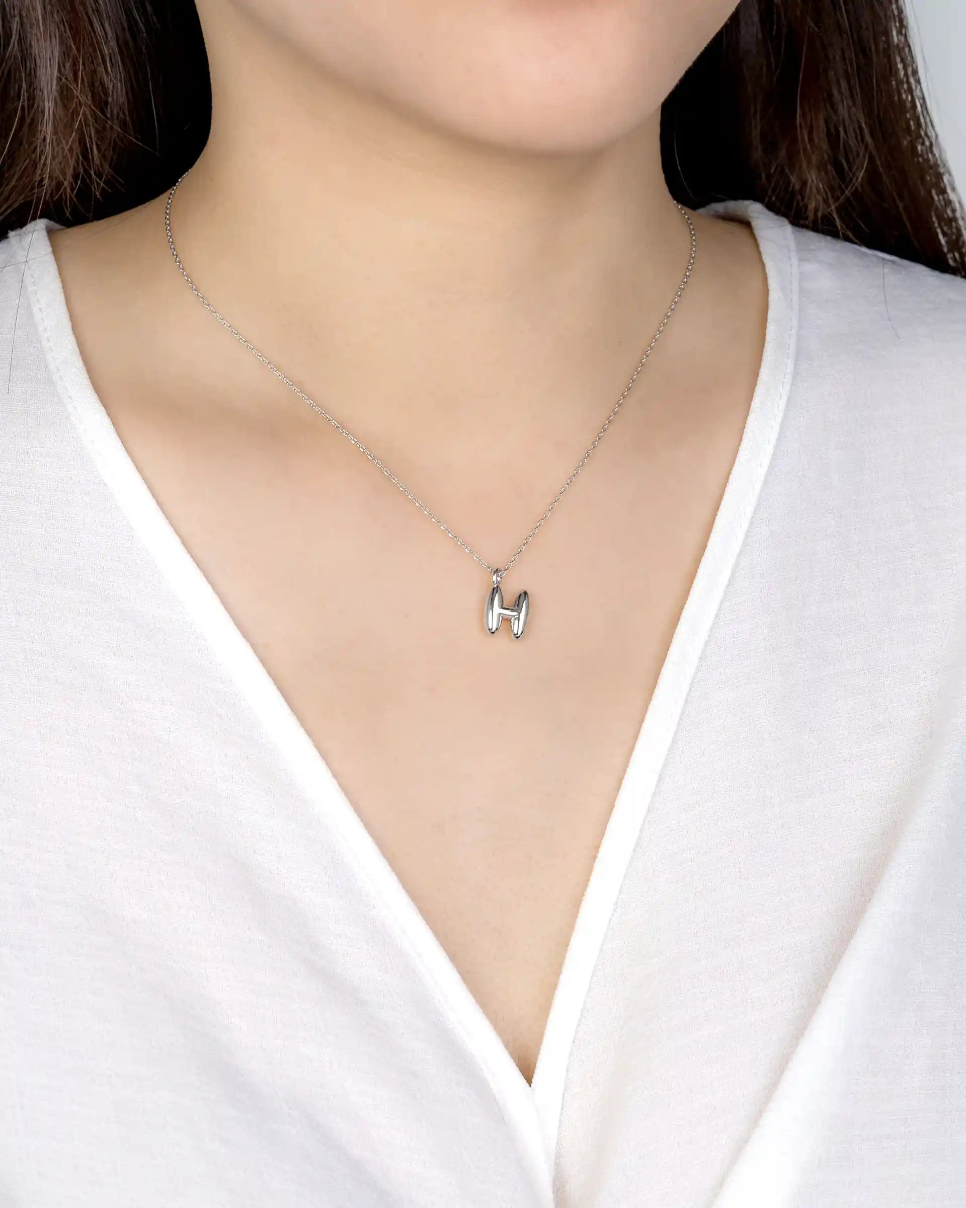 Mini Bubble Initial 'H' Necklace in Silver