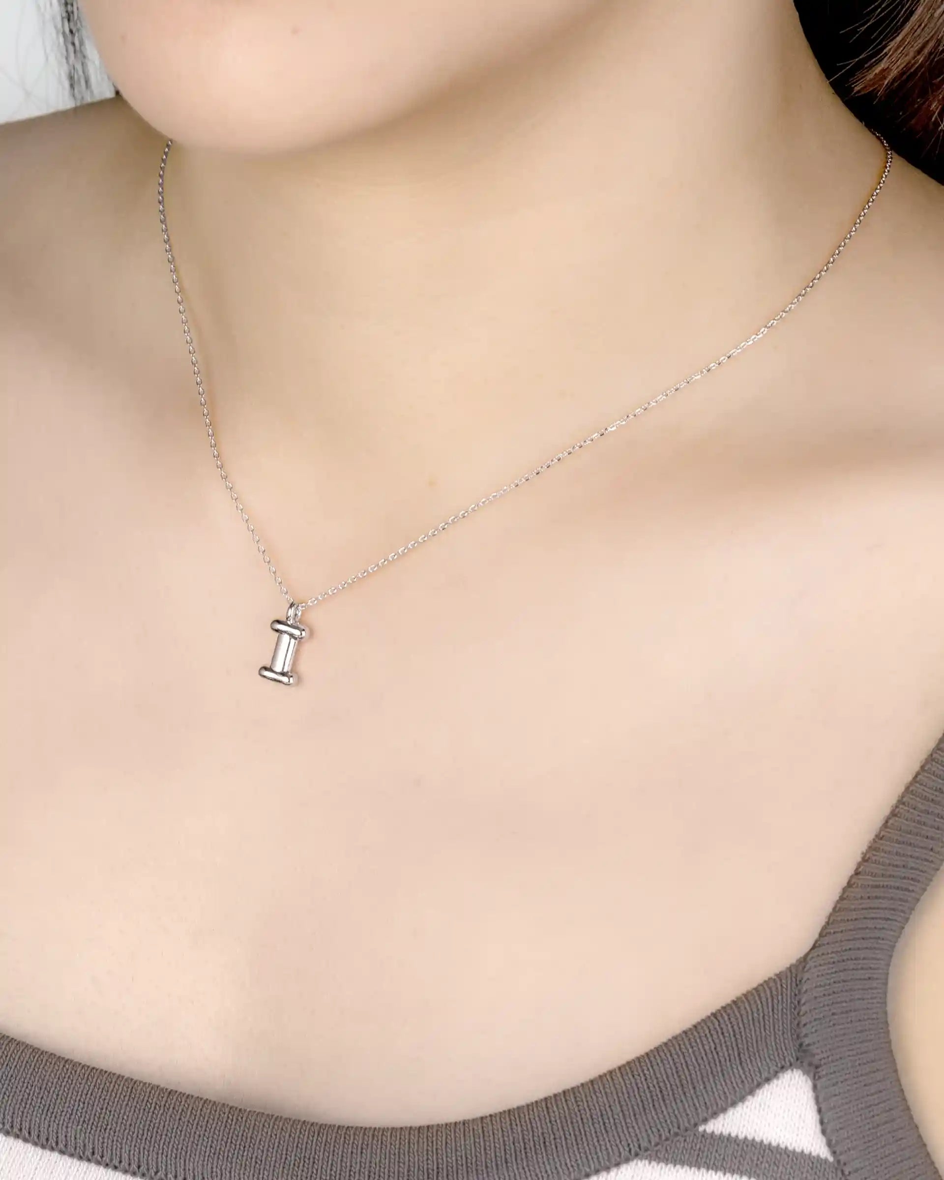 Mini Bubble Initial 'I' Necklace in Silver